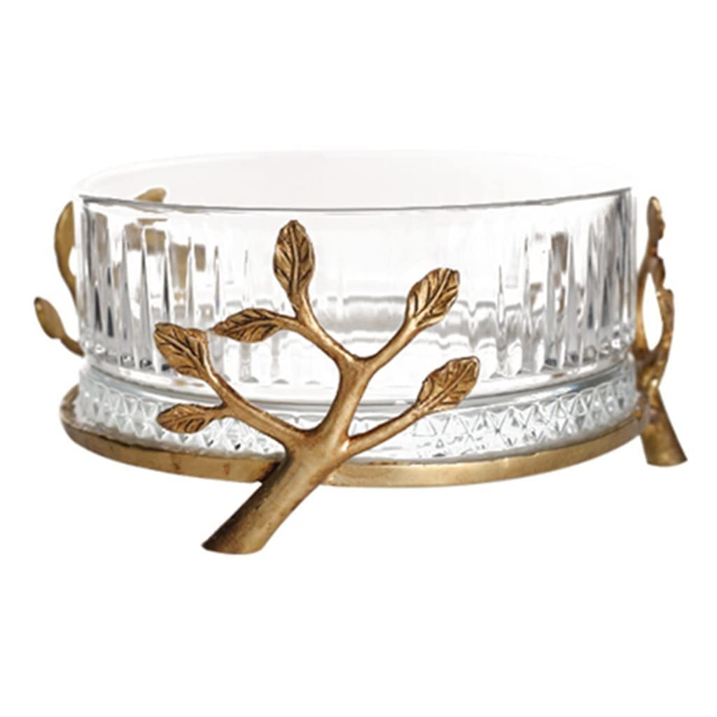Retro Glass Candy Bowl with Removable Copper Tree Base - 15x15x7cm Decorative Fruit Dish for Candy, Nuts & Snacks - Perfect for Parties, Weddings & Home Decor