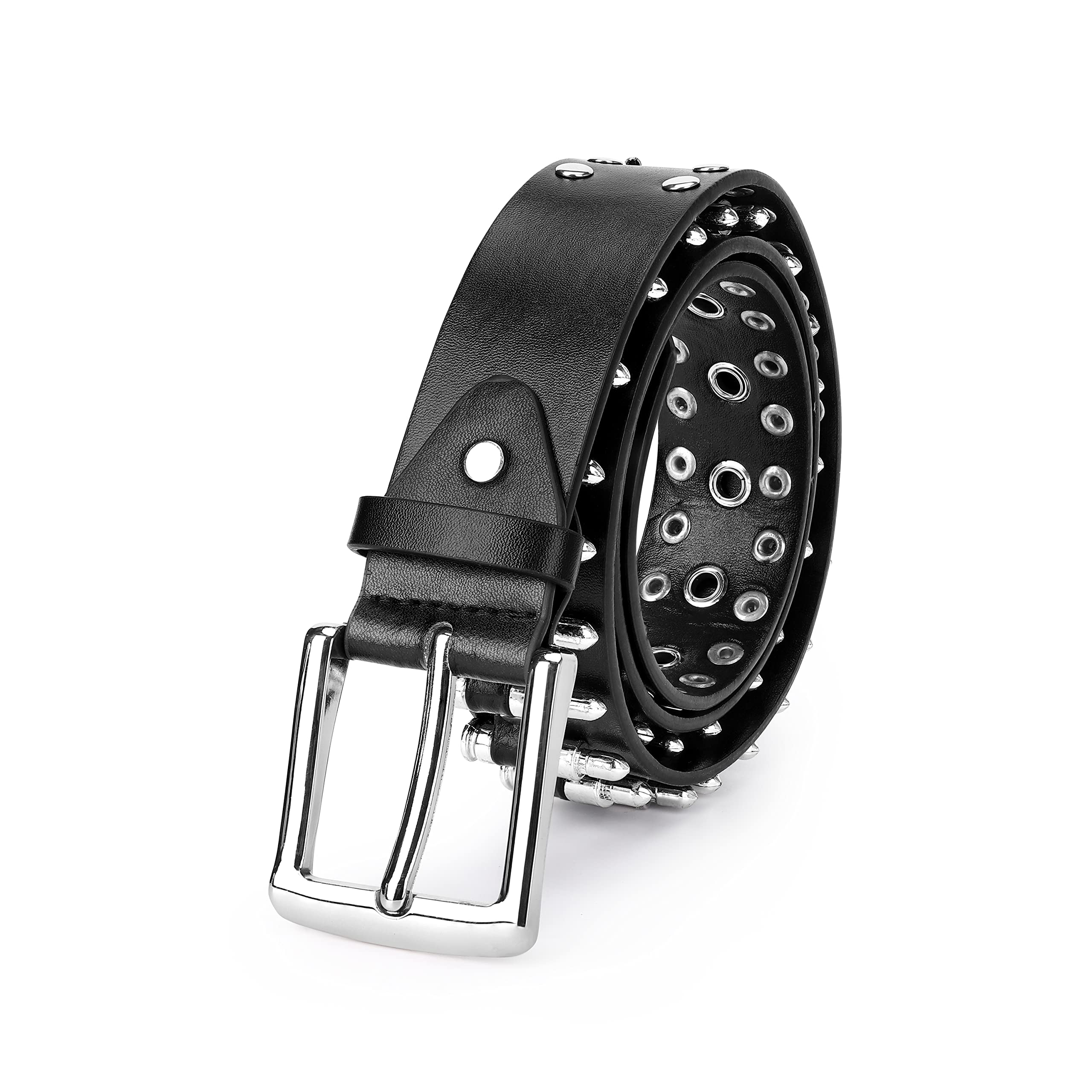 Personalized Black PU Leather Bullet Rivet Belt for Men - Stylish Hip Hop Fashion Accessory for Jeans, Pants & Casual Outfits | Perfect Gift for Trendy Streetwear Lovers