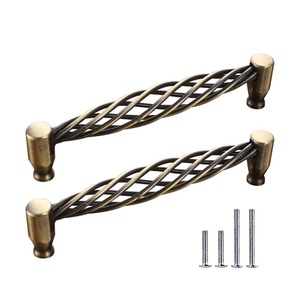 2 Pack Vintage Birdcage Cabinet Pulls - Matte Black Bronze Metal Oval Nest Twist Kitchen Cupboard Handles - Retro Drawer Hardware (160mm) for Farmhouse, Shabby Chic & Victorian Style Cabinets