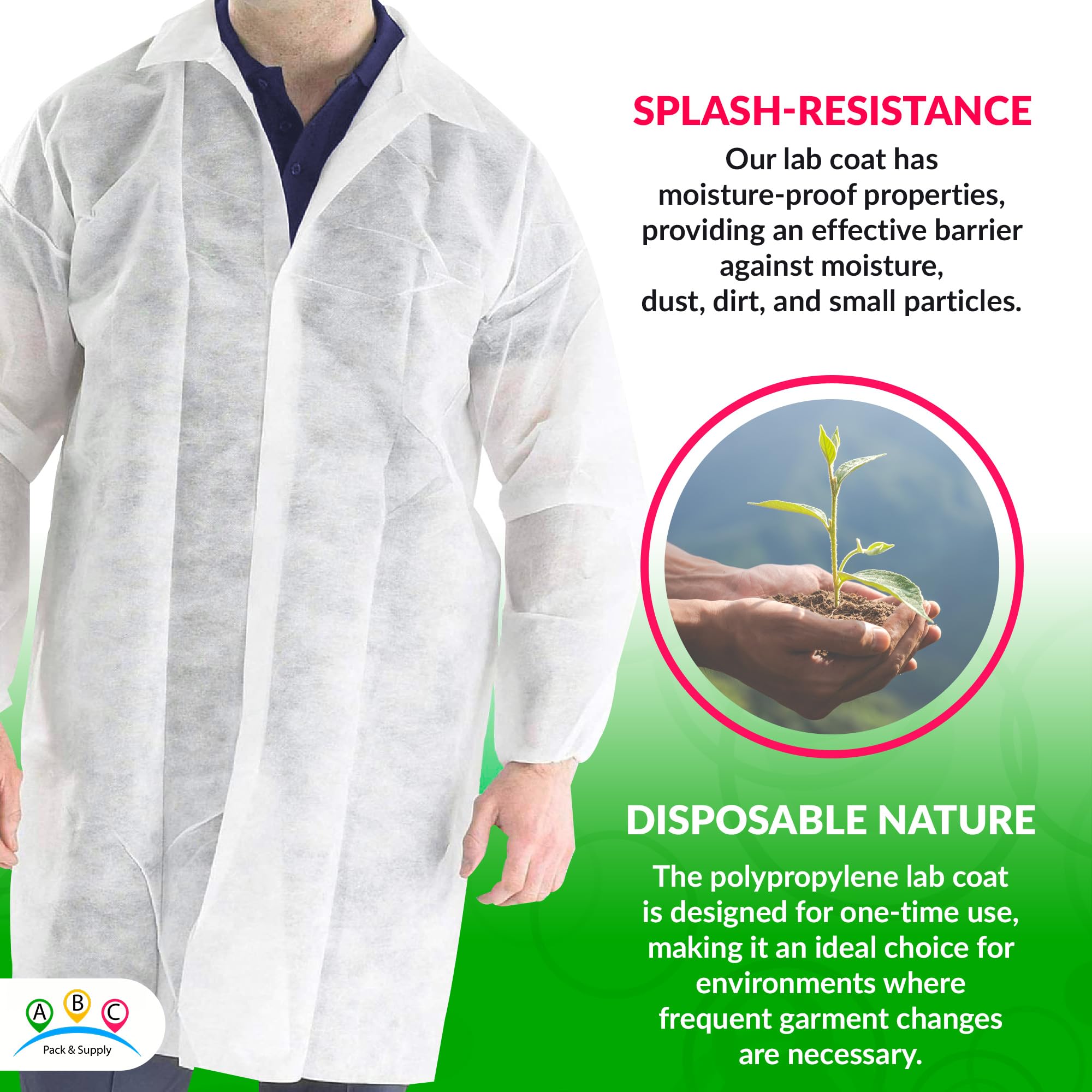 ABC White Disposable Lab Coats for Adults - XL (50 Pack) | Polypropylene Medical & Painting Protective Coat | 44