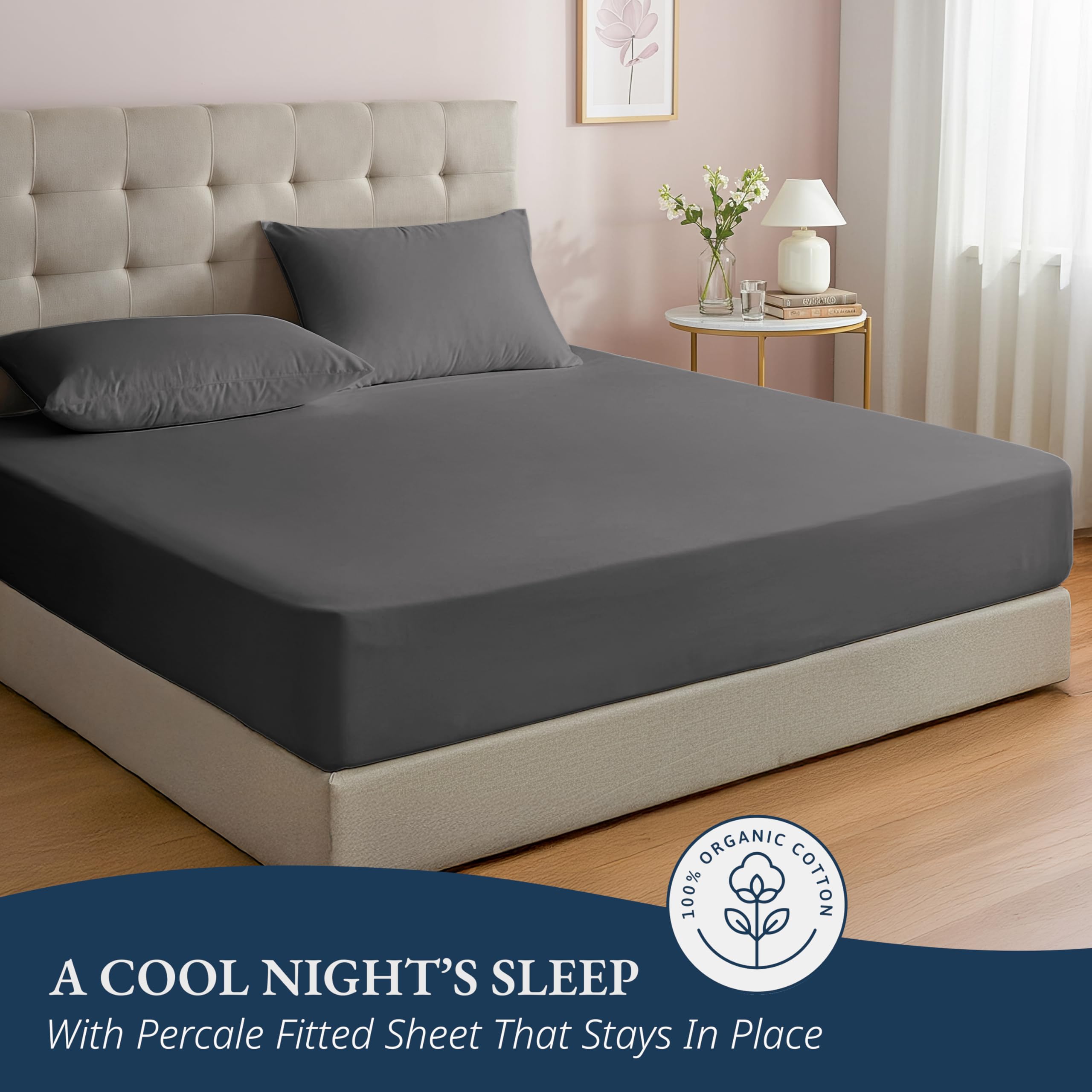 Organic Cotton Queen Fitted Sheet - 100% Soft Breathable Deep Pocket 15