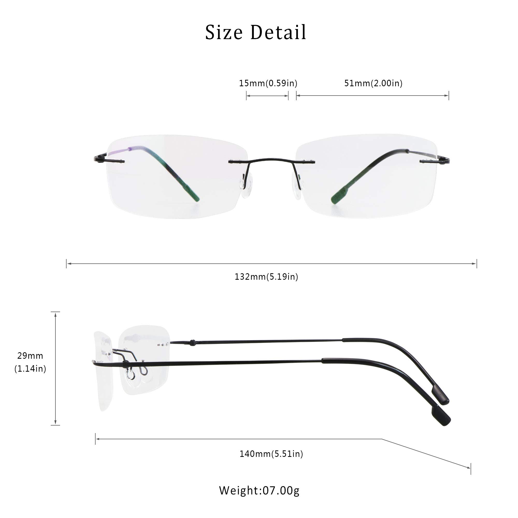 Blue Light Blocking Computer Glasses for Men & Women - Anti Eyestrain Reading Glasses with +2.50 Magnification, Lightweight Rimless Frame - Perfect for Office Work, Gaming & Screen Time