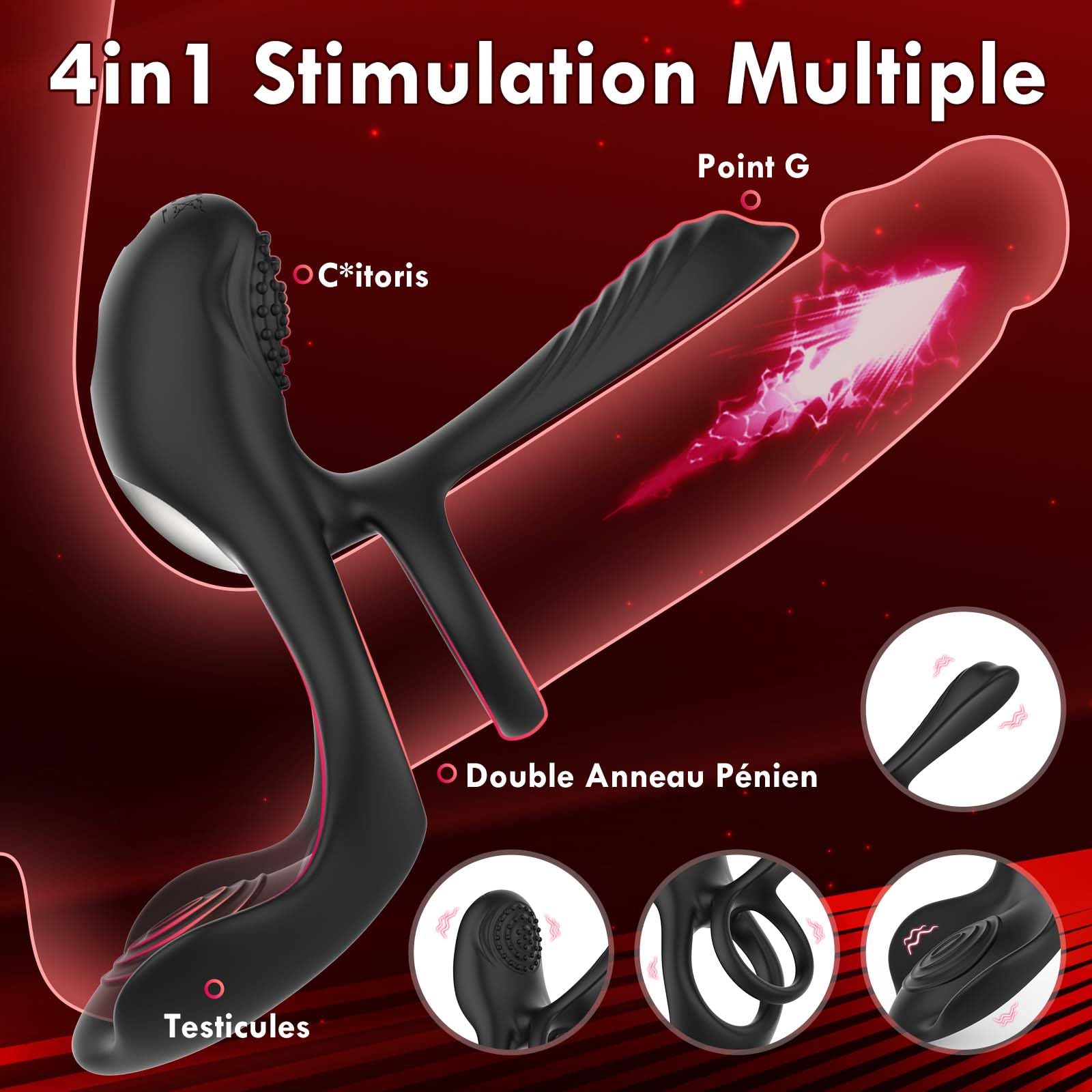 4 in 1 Vibrating Cock Ring for Men - Penis Ring with 10 Vibration Modes, Clitoral & G-Spot Stimulator - Couples Sex Toy for Enhanced Pleasure & Longer Erections - Perfect for Date Nights & Spicing Up Relationships