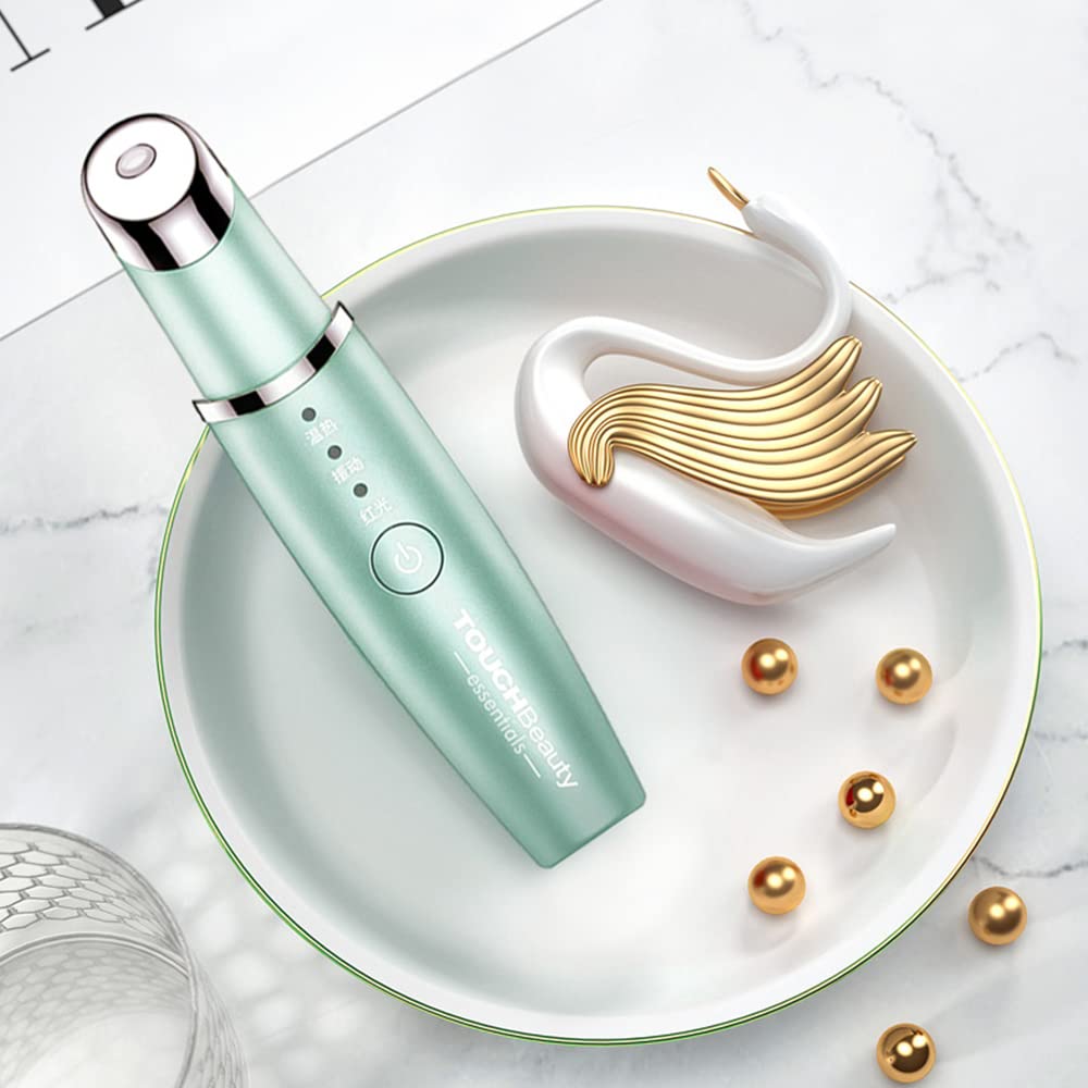 TOUCHBeauty Rechargeable Heated Eye Massager with 42℃ Warm Therapy - Ionic Facial Wand for Dark Circles, Puffiness & Anti-Aging Wrinkle Reduction - Perfect for Relaxation & Skincare Routine (Green)