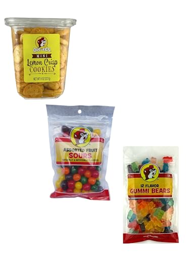 Bucees Snack Bundle - Lemon Crisps Cookies, Assorted Fruit Sours Candy & Variety Fruit Flavor Gummi Bears | Perfect for Road Trips, Movie Nights & Party Snacks