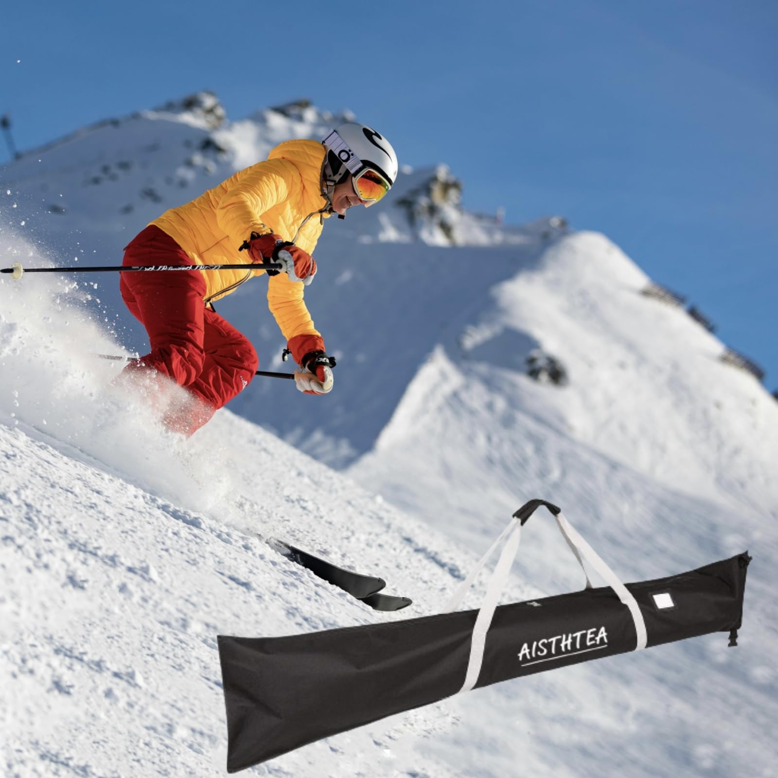 **1680D Waterproof Ski & Snowboard Travel Bag - Adjustable Length, Durable Polyester, Fits Skis Up to 180cm - Perfect for Air Travel & Winter Sports Storage (Black, Unisex)**    *Use Case: Ideal for protecting skis and snowboards during travel, storage, and harsh weather conditions.*