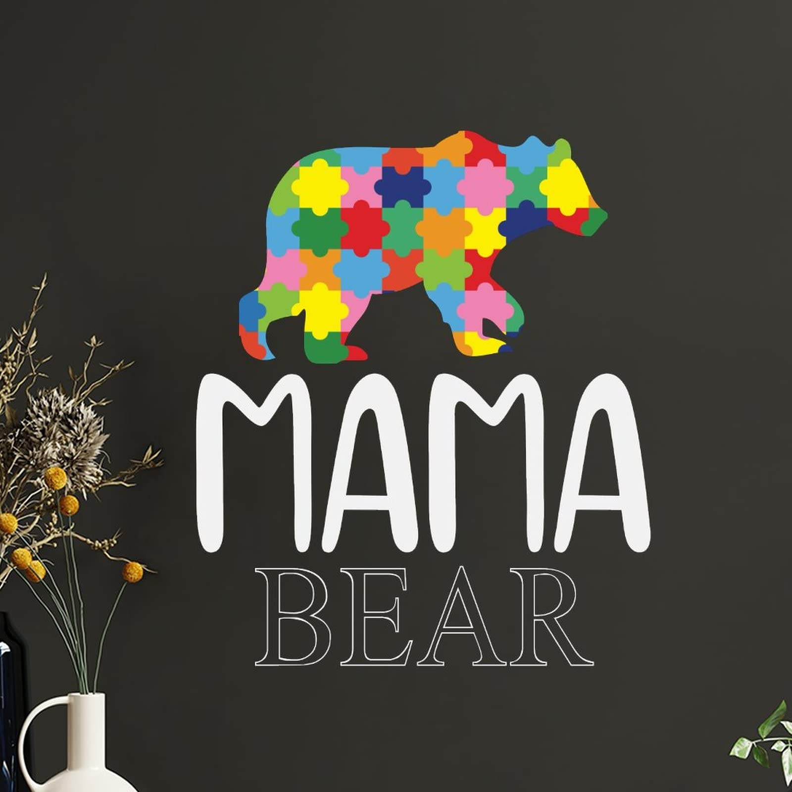 Autism Awareness Puzzle Piece Wall Decal Sticker - Vinyl Window & Wall Decor for Autism Awareness Day - Bedroom, Office, Classroom Decoration - Mama Bear Design