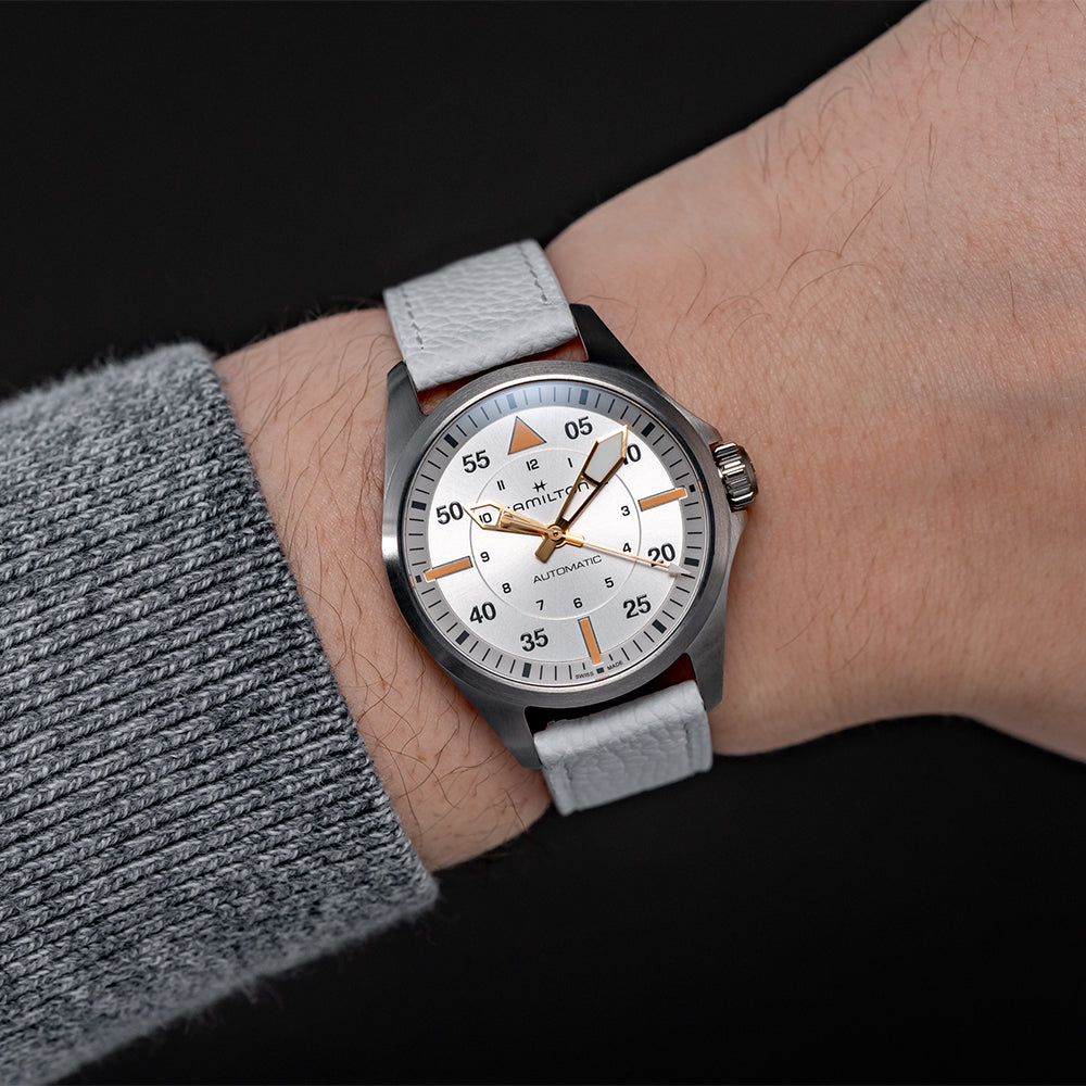 Pilot 36mm White Dial Watch with White Leather Strap - Stylish Unisex Timepiece for Casual Wear & Office Use
