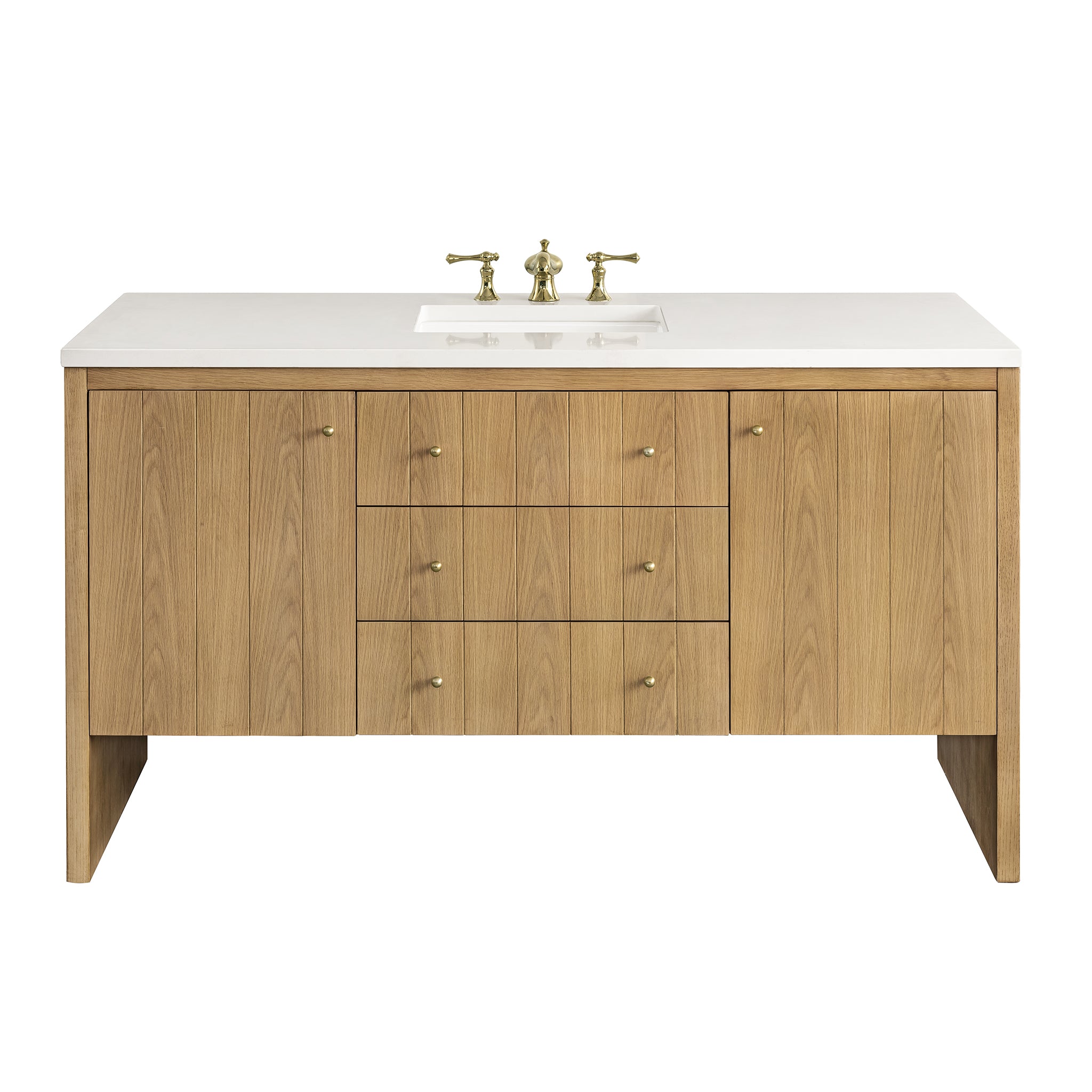 Hudson 60 Inch Single Bathroom Vanity with White Zeus Top and Light Natural Oak Finish - Perfect for Modern Home Bathroom Renovation and Small Space Design