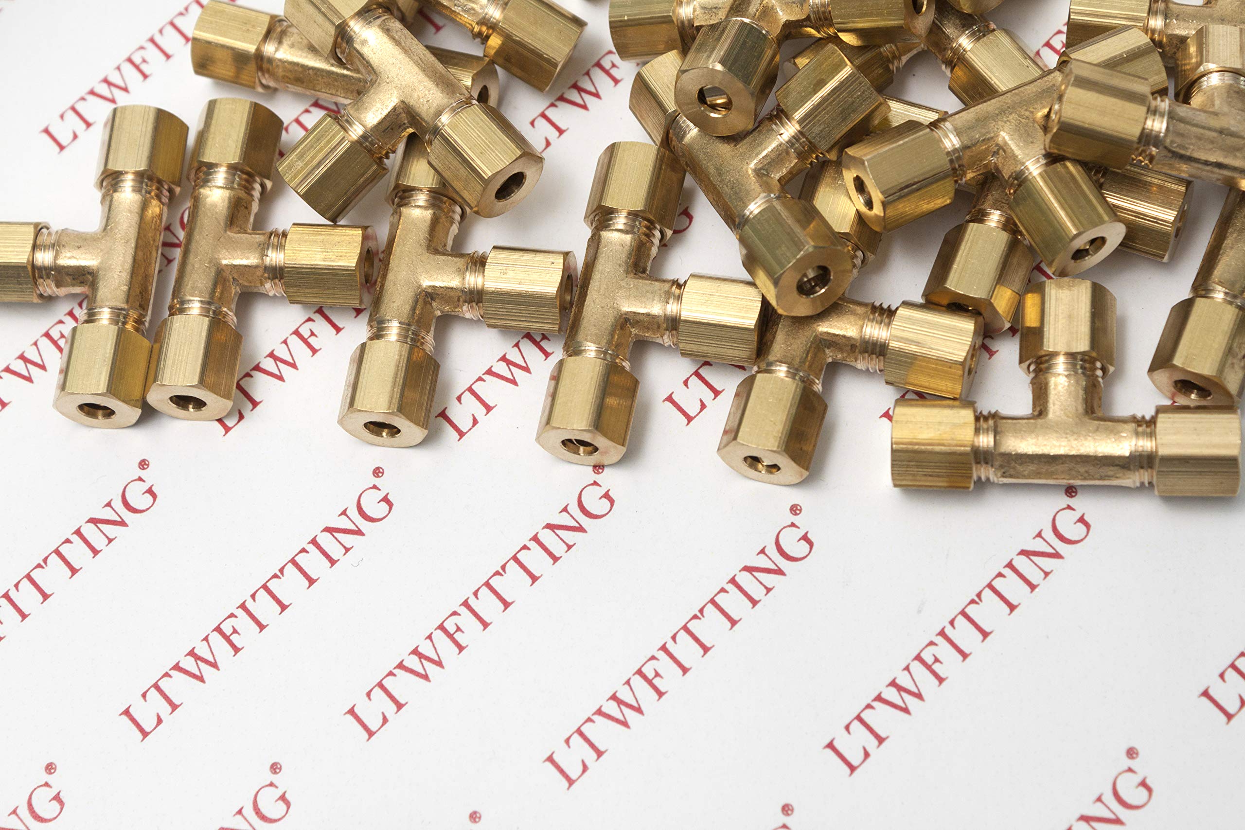 LTWFITTING 3/16-Inch OD Brass Compression Tee Fitting - Pack of 200 - Perfect for Plumbing, HVAC, and Refrigeration Systems