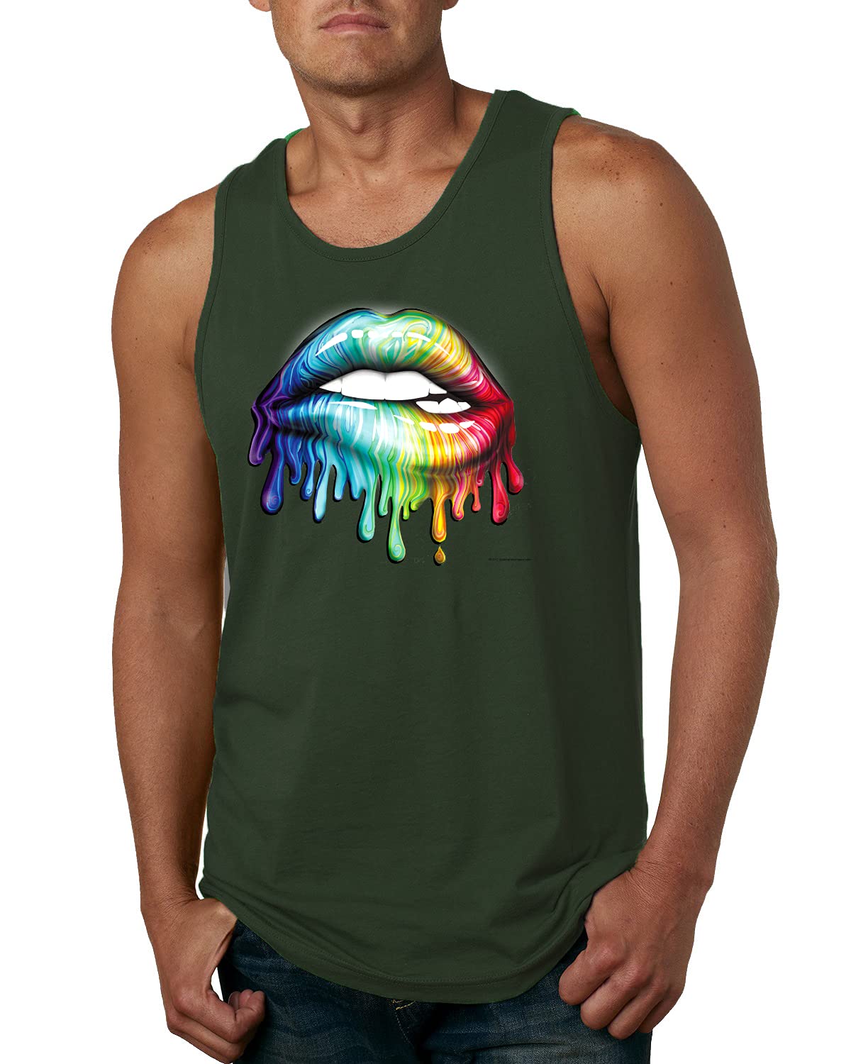 Wild Bobby Colorful Neon Rainbow Biting Lips Graphic Tank Top for Men - Trendy Pop Culture Tee for Summer, Parties & Streetwear Fashion