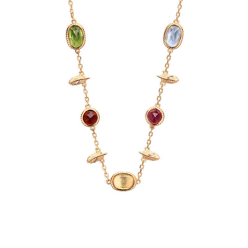 Multi Gemstone Citrine Topaz Charm Necklace with 925 Sterling Silver | TB1512 | Elegant Jewelry Gift for Women, Perfect for Birthday, Anniversary & Special Occasions