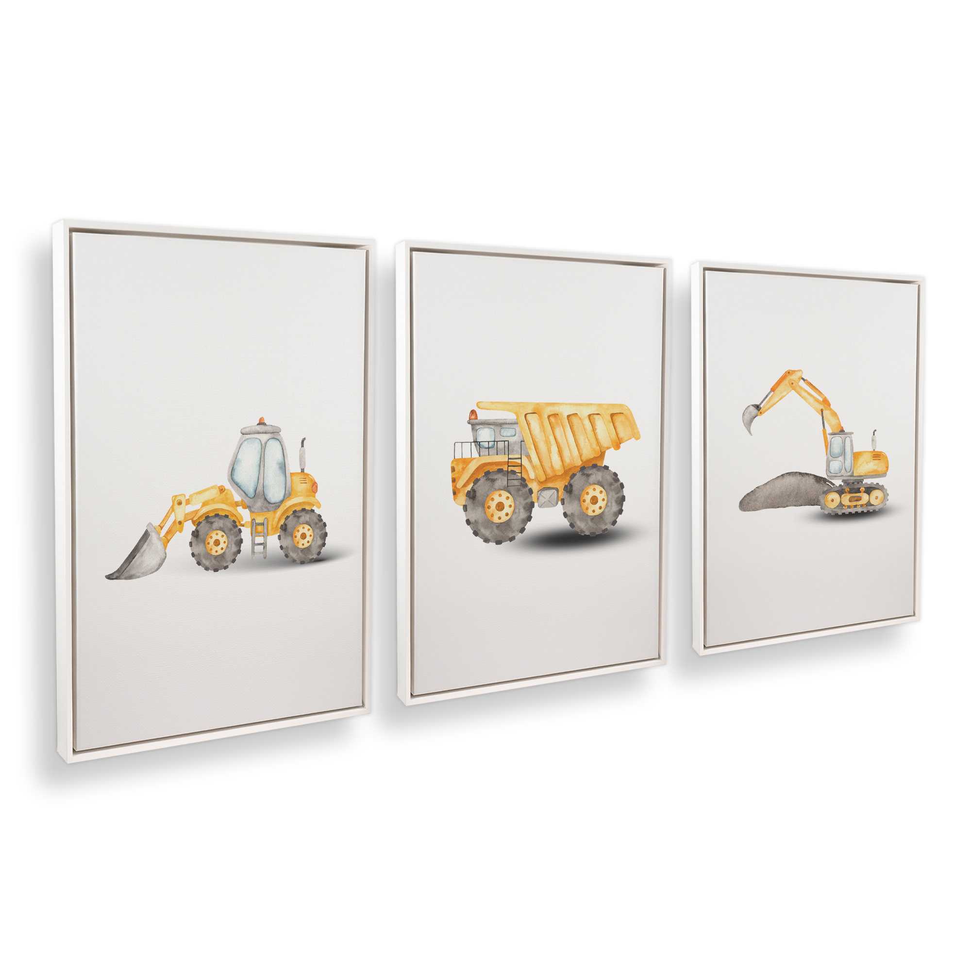 3-Piece Construction Vehicles Canvas Art Set - Dump Truck, Excavator & Bulldozer Wall Decor for Kids Room, Nursery & Playroom