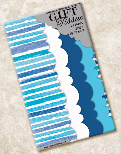 Cerulean Blue Striped Scalloped Edge Tissue Paper - Perfect for Gift Wrapping, Party Decorations & DIY Craft Projects