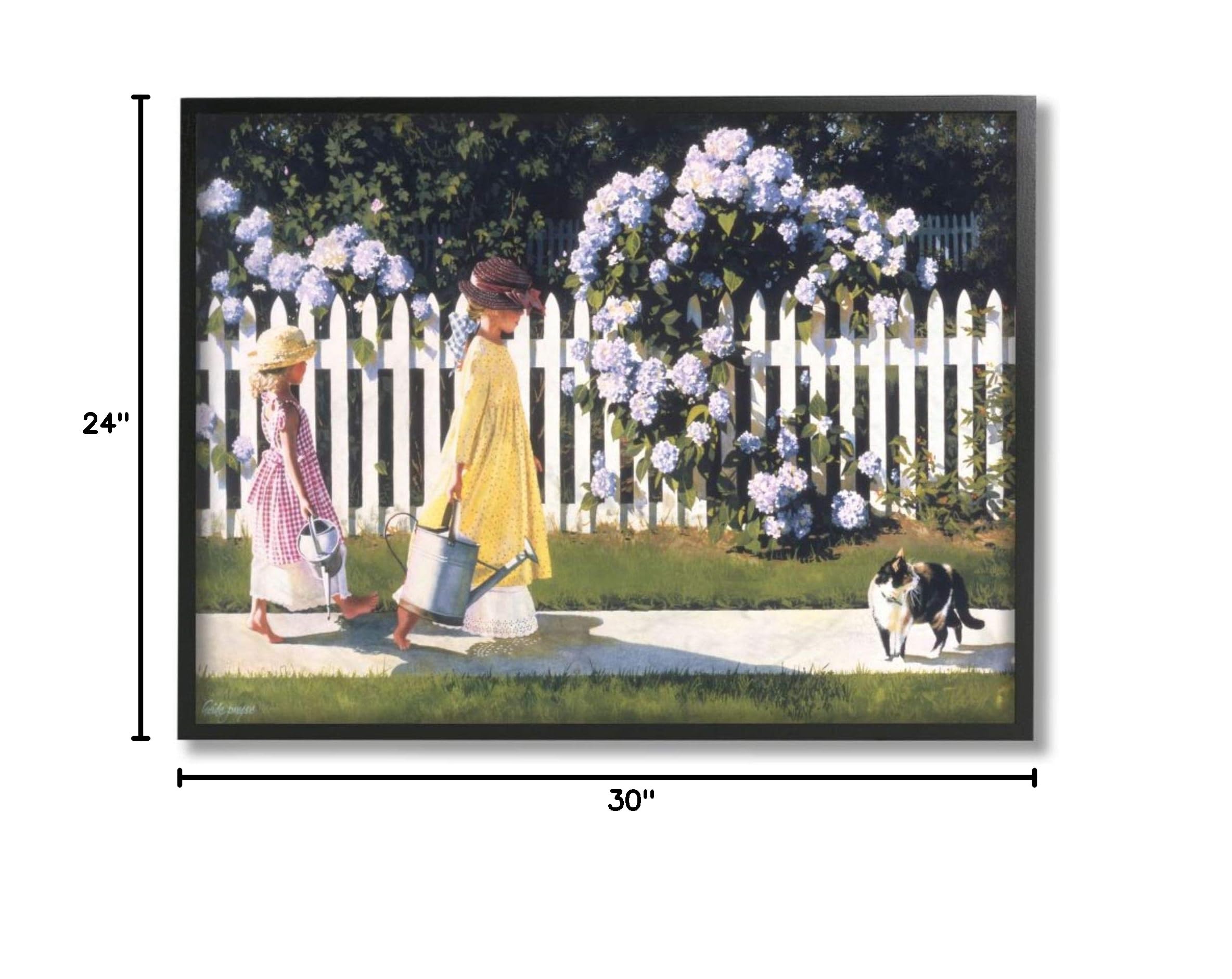 Stupell Industries Girls Gardening Neighborhood Sidewalk Picket Fence Framed Wall Art - 24x30, Black Frame by Heide Presse - Perfect for Kids Room, Nursery, or Playroom Decor