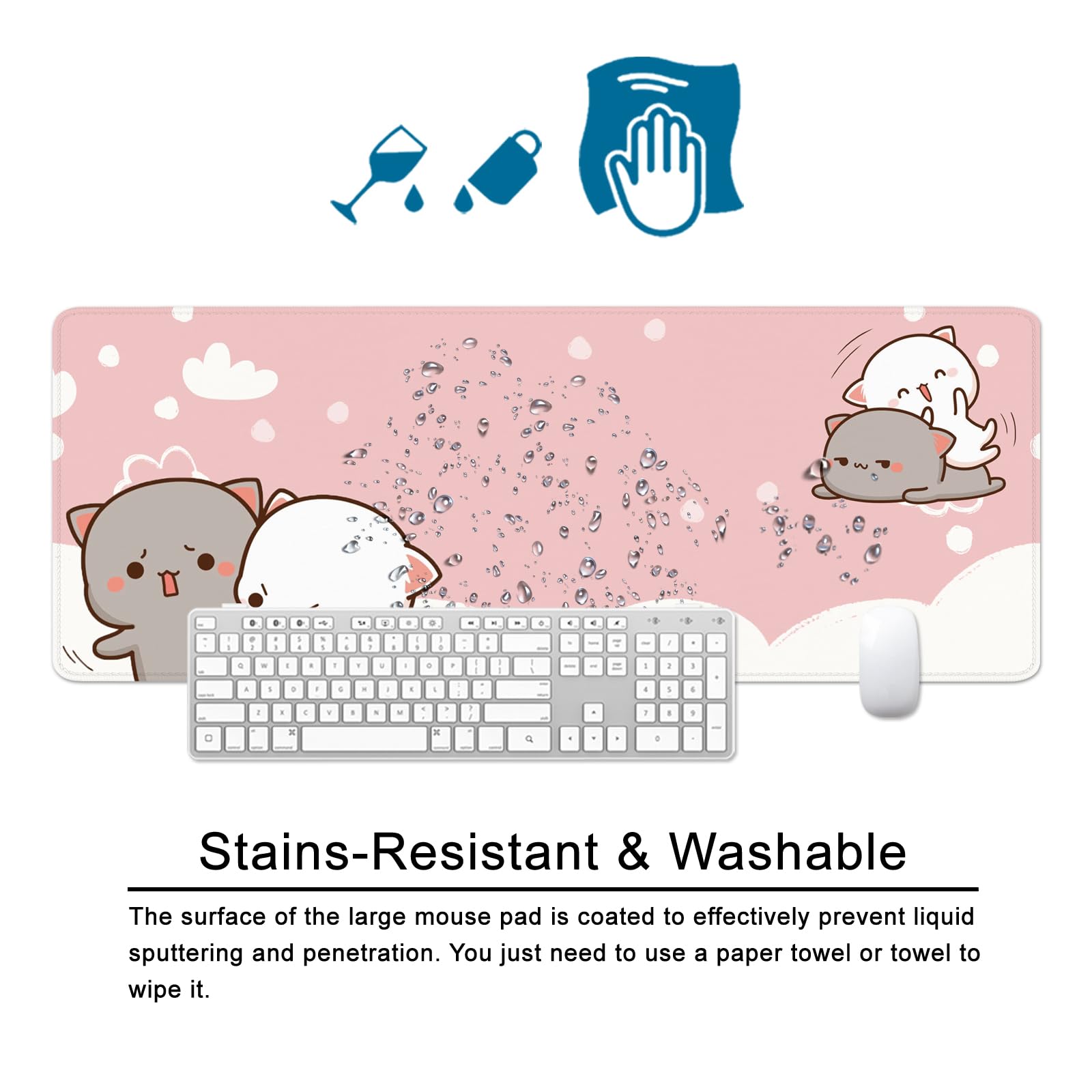 Pink Cat Gaming Mouse Pad - Extra Large 31.5x11.8x0.12 Inch Non-Slip Desk Mat for PC, Laptop, Office & Home - Cute Kawaii Keyboard Pad with Funny Cat Design - Perfect for Gamers, Work & Study Setup