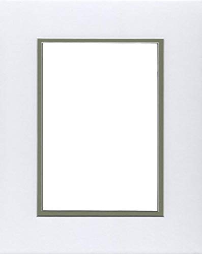 16x20 Double Acid-Free White Core Picture Mats - Cut for 11x14 Photos in White & Moss Green - Perfect for Framing, Scrapbooking, and Photo Displays