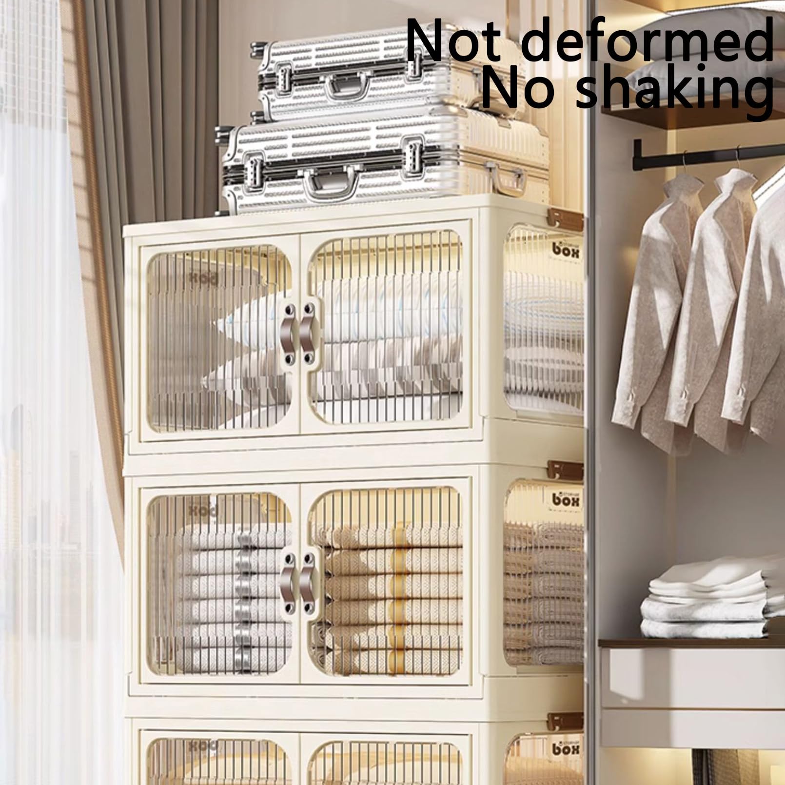 Stackable Folding Storage Bins with Doors & Wheels - Closet Organizer Cabinet Containers for Clothes, Books & Office Supplies | Perfect for Bedroom, Garage & Kids Toy Storage