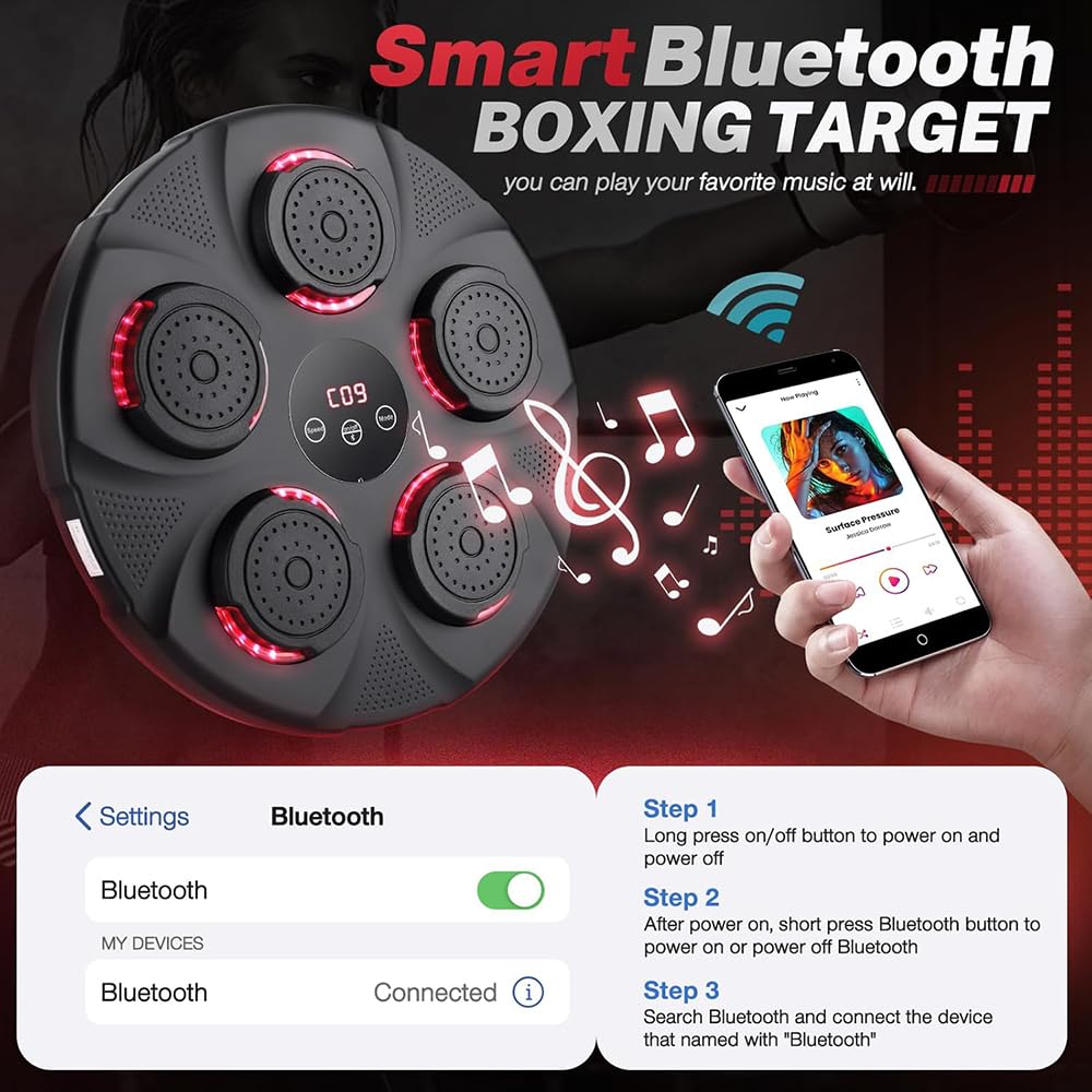 Bluetooth Smart Boxing Board - Electronic Punching Game Equipment with Gloves, USB Boxing Training Machine for Adults & Teens | Wall Mounted Music Boxing for Home & Gym Workouts | Perfect for Fitness Training, Stress Relief & Interactive Entertainment