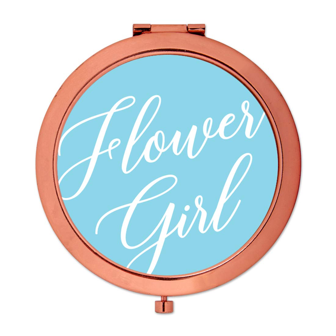 Rose Gold Compact Mirror with Floral Design - Perfect Wedding Gift for Flower Girls, Bridesmaids & Bachelorette Parties (Light Baby Blue, 1-Pack) | Ideal for Bridal Showers, Wedding Favors & Special Occasions