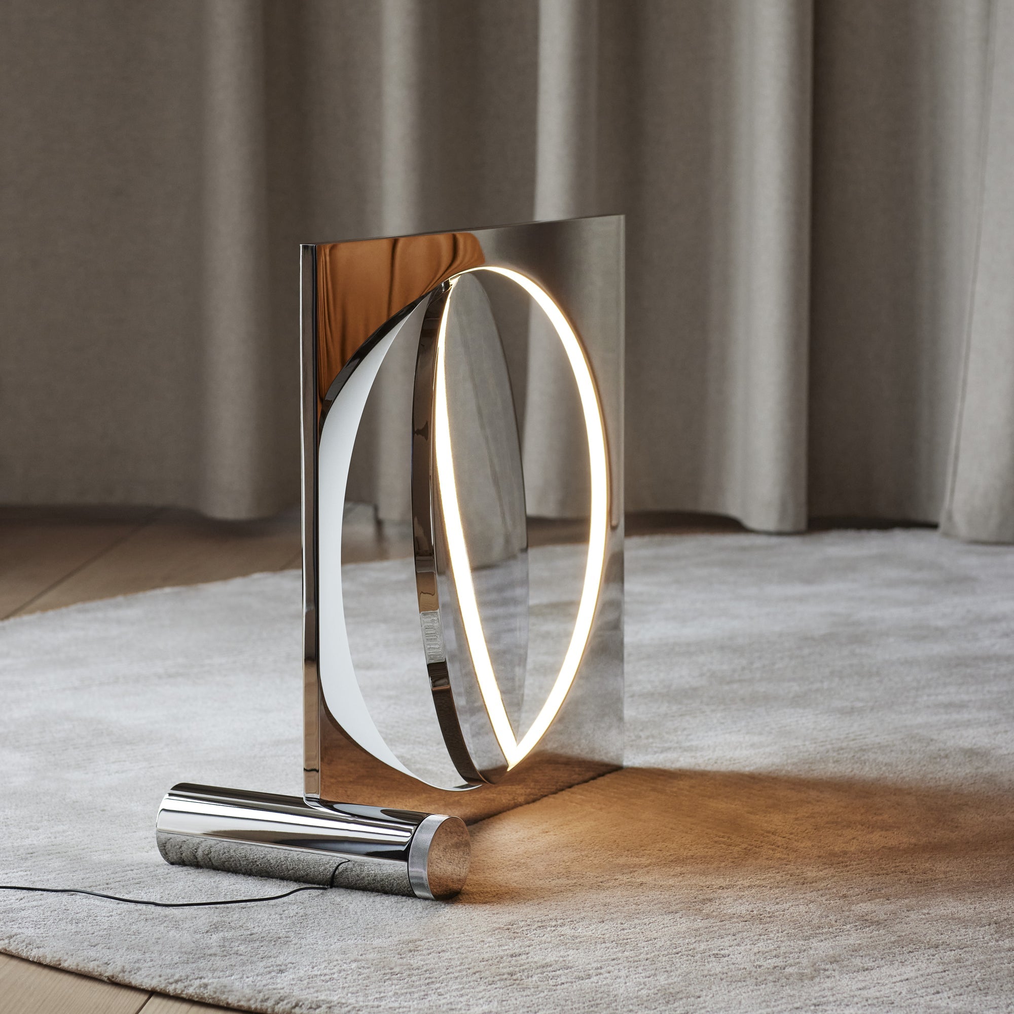Eclipse Mirror Table Lamp - Modern LED Vanity Light with Touch Control for Bedroom, Dressing Room & Makeup Area - Adjustable Brightness & Warm White Light
