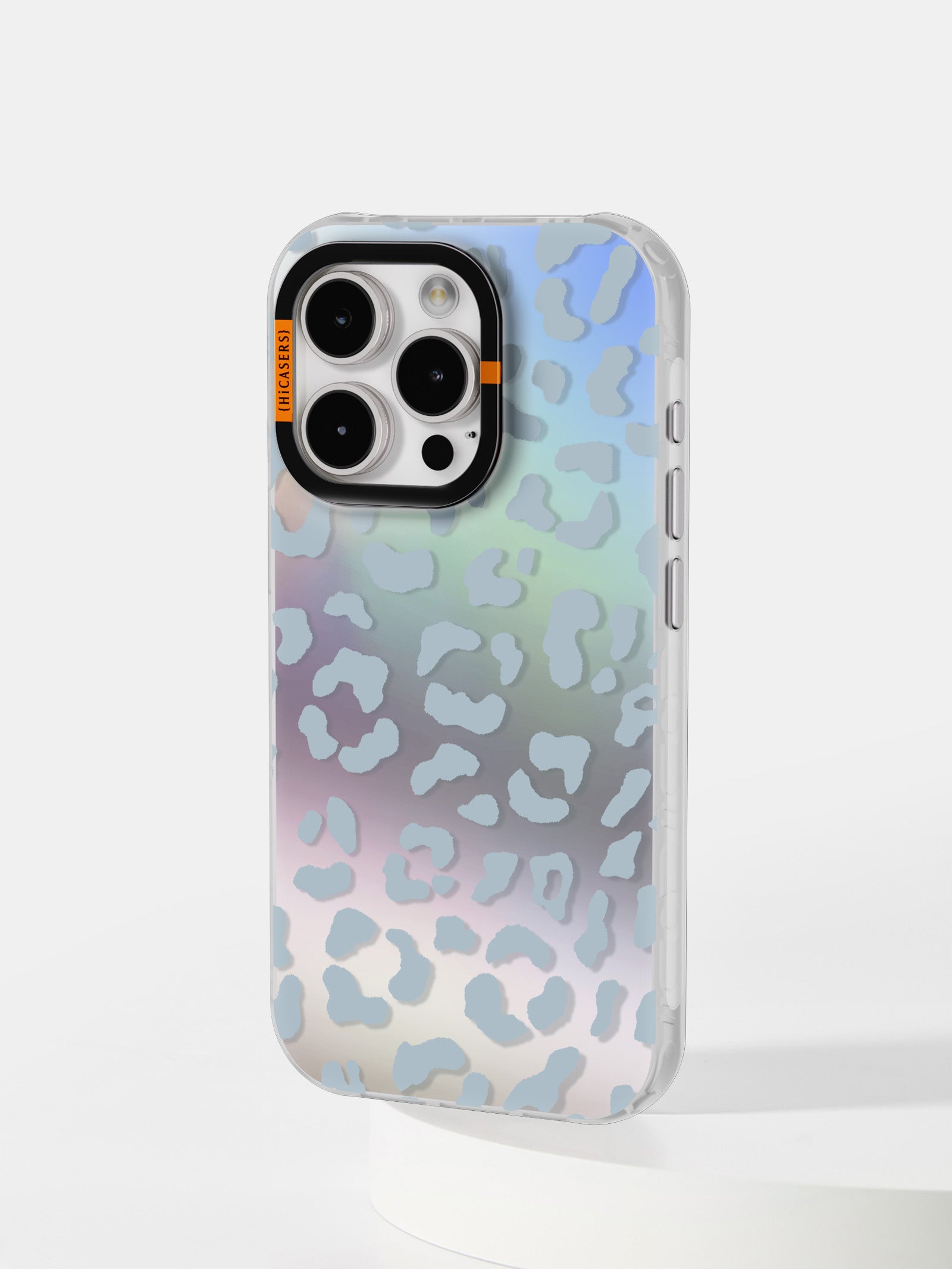 Leopard Print Iridescent Mirror Case for iPhone - Baby Blue Phone Cover for Women, Girls | Trendy Protective Case for Everyday Use, Parties & Travel