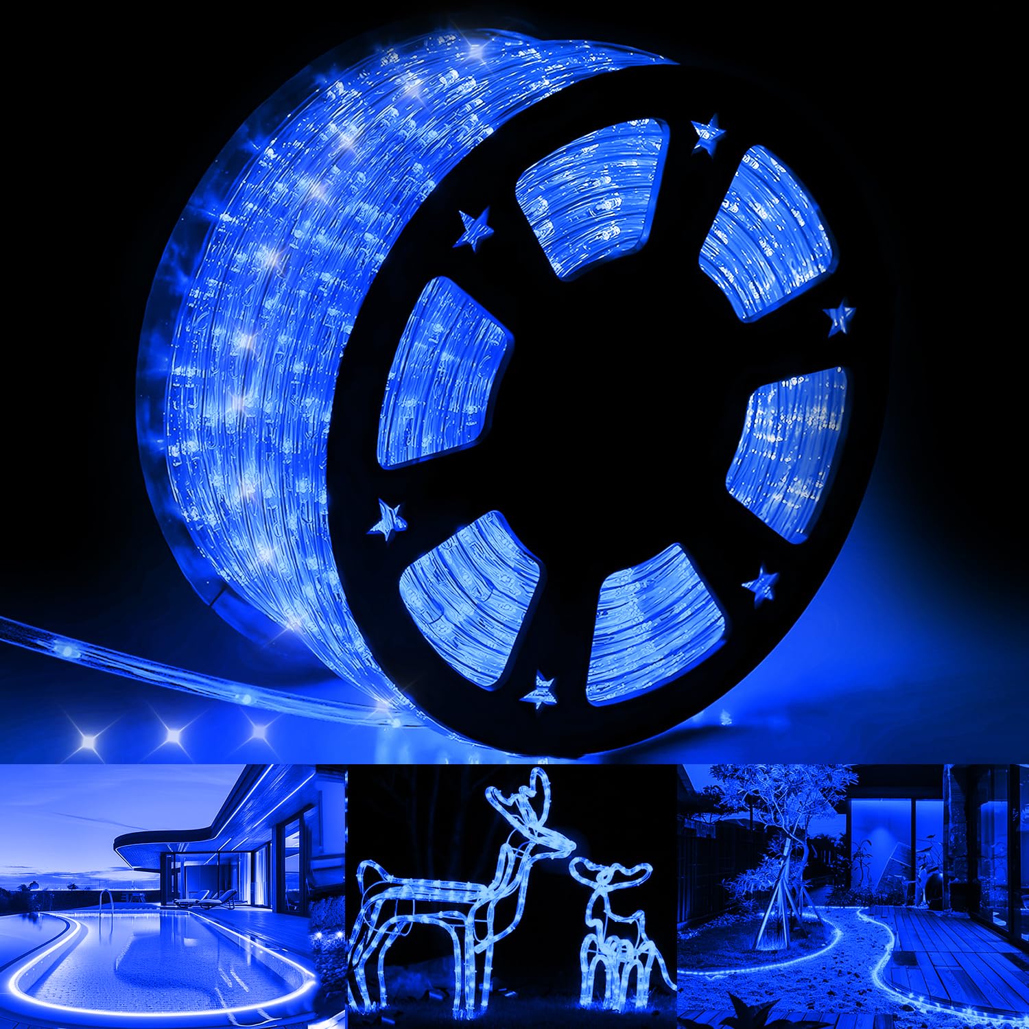 500 LED Outdoor Rope Lights - 28M/92ft Waterproof Christmas Fairy String Lights with 8 Modes | Decorate Christmas Trees, Indoor Parties, Bedrooms & Gardens (Blue) | Perfect for Holiday Decorations, Wedding Events & Backyard Lighting