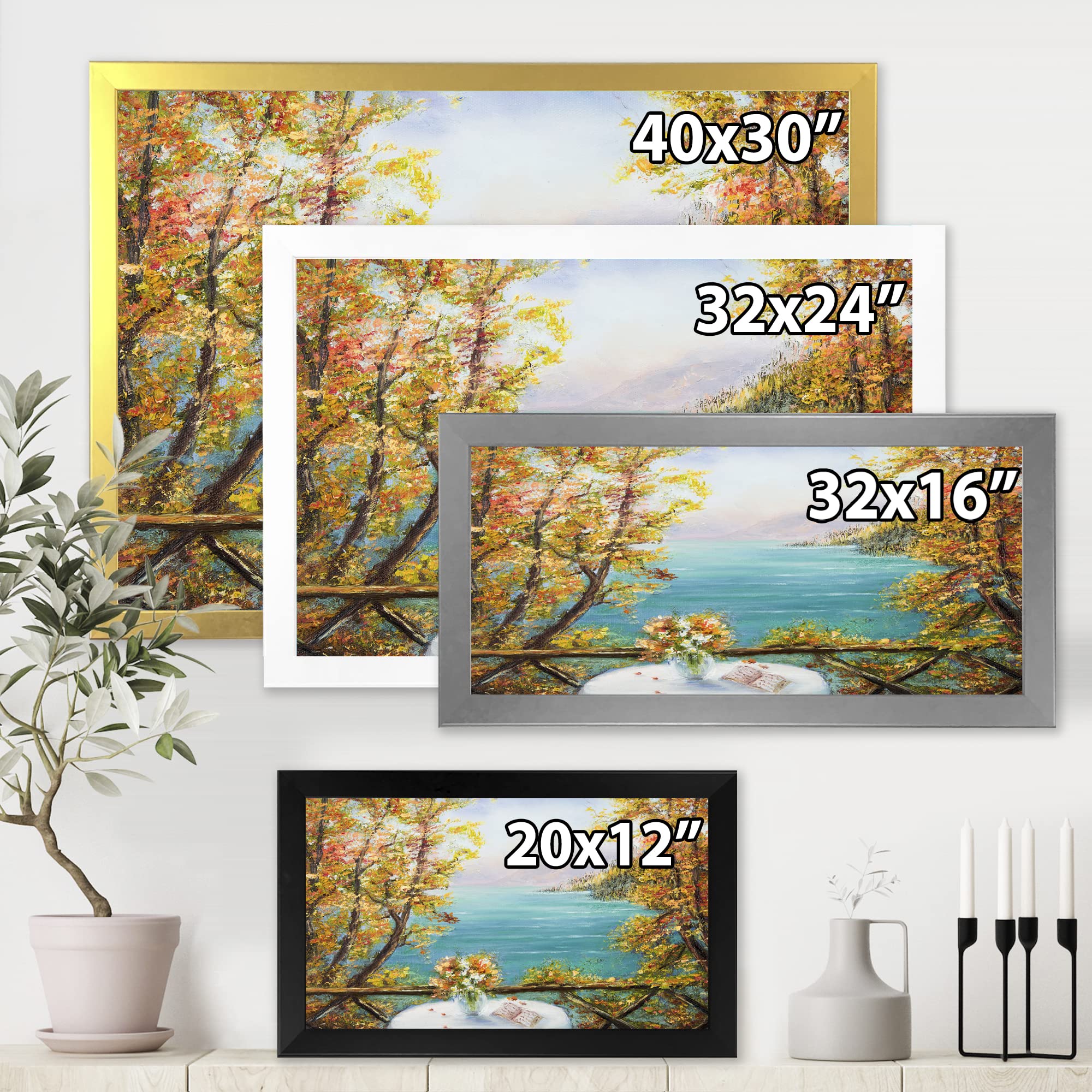 Blue Ocean Nautical Coastal Framed Wall Art - Beach House Decor for Living Room, Bedroom & Office | Terrace View Seascape Painting