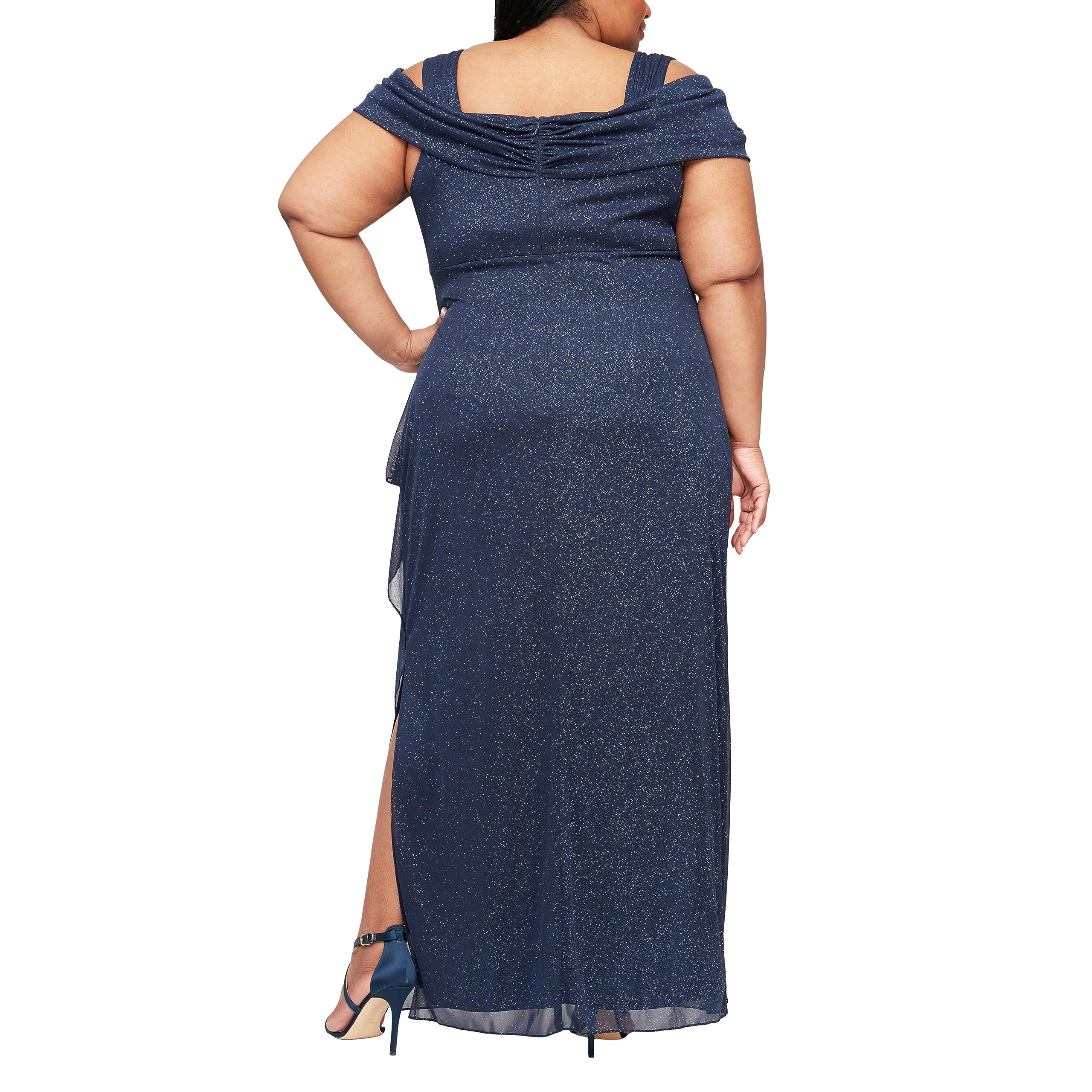 Alex Evenings Women's Plus Size Long Cold Shoulder Mother of The Bride Dress with Ruched Skirt - Elegant Formal Gown for Weddings, Evening Parties & Special Occasions