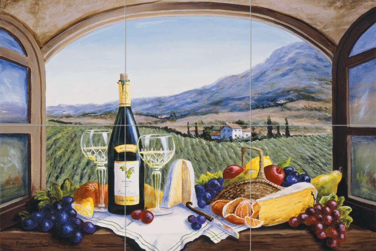 Wine Themed Ceramic Backsplash Tile Mural - Barbara Felisky 'A Bit of Alsace' for Kitchen Decor | Perfect for Wine Cellars, Restaurants & Home Renovations