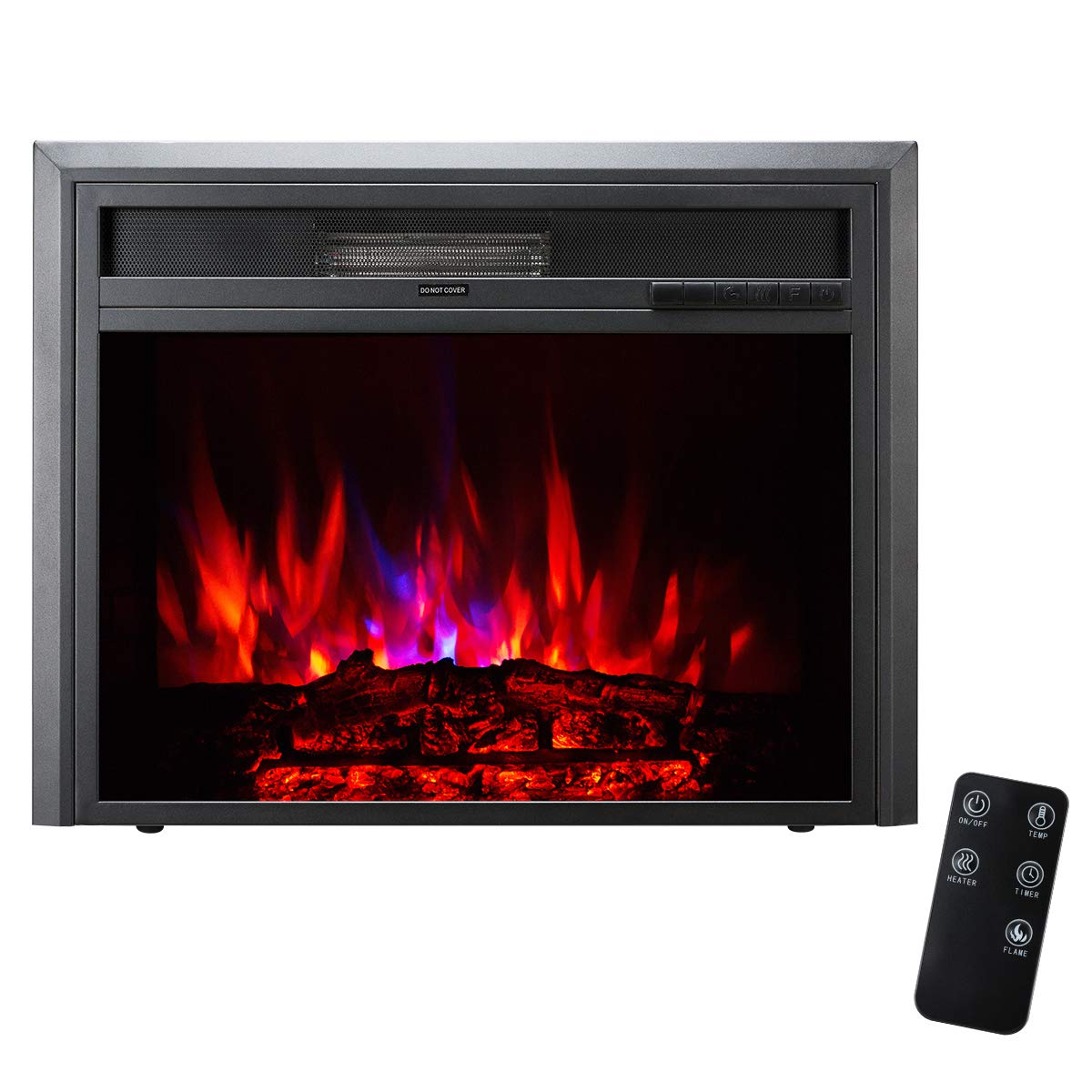 XBrand 32 Inch Electric Fireplace Heater with Remote Control - LED Realistic Flame Effect, Adjustable Thermostat & Overheat Protection - Modern Black Glass & Steel Design for Living Room, Bedroom & Office