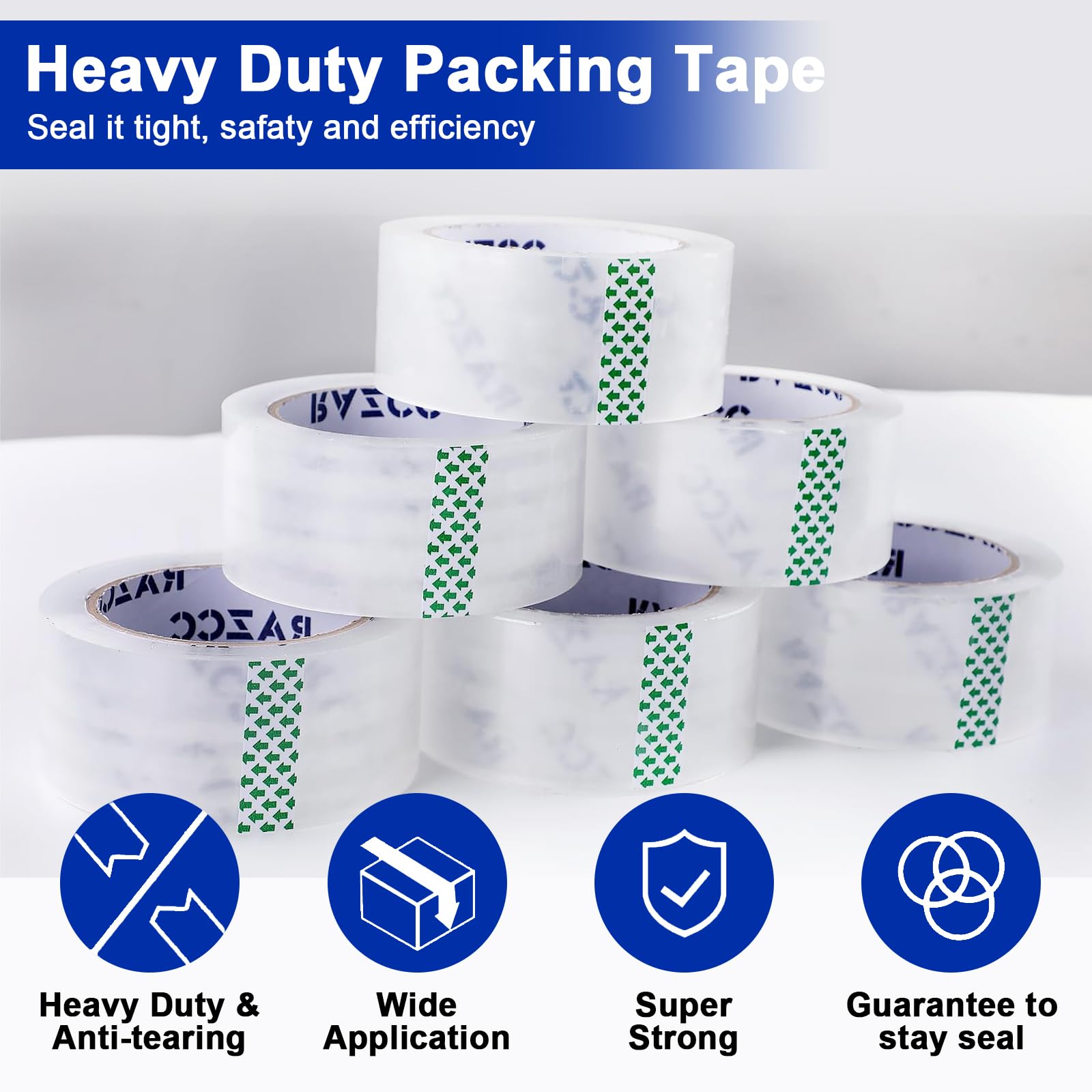 Premium Clear Packing Tape - 18 Rolls Heavy Duty Packaging Tape with Dispensers (2
