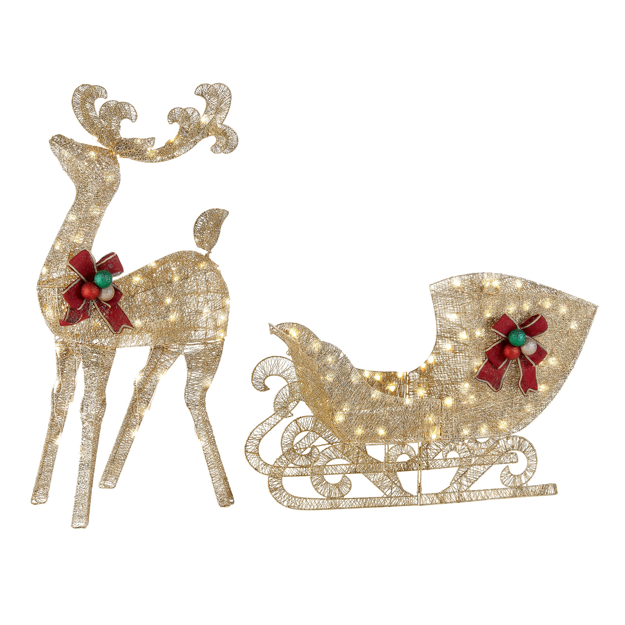 48 in. Champagne Gold Reindeer Pulling 38 in. Christmas Sleigh Decor - Holiday Home Decor, Winter Wonderland Display, Xmas Party Decoration