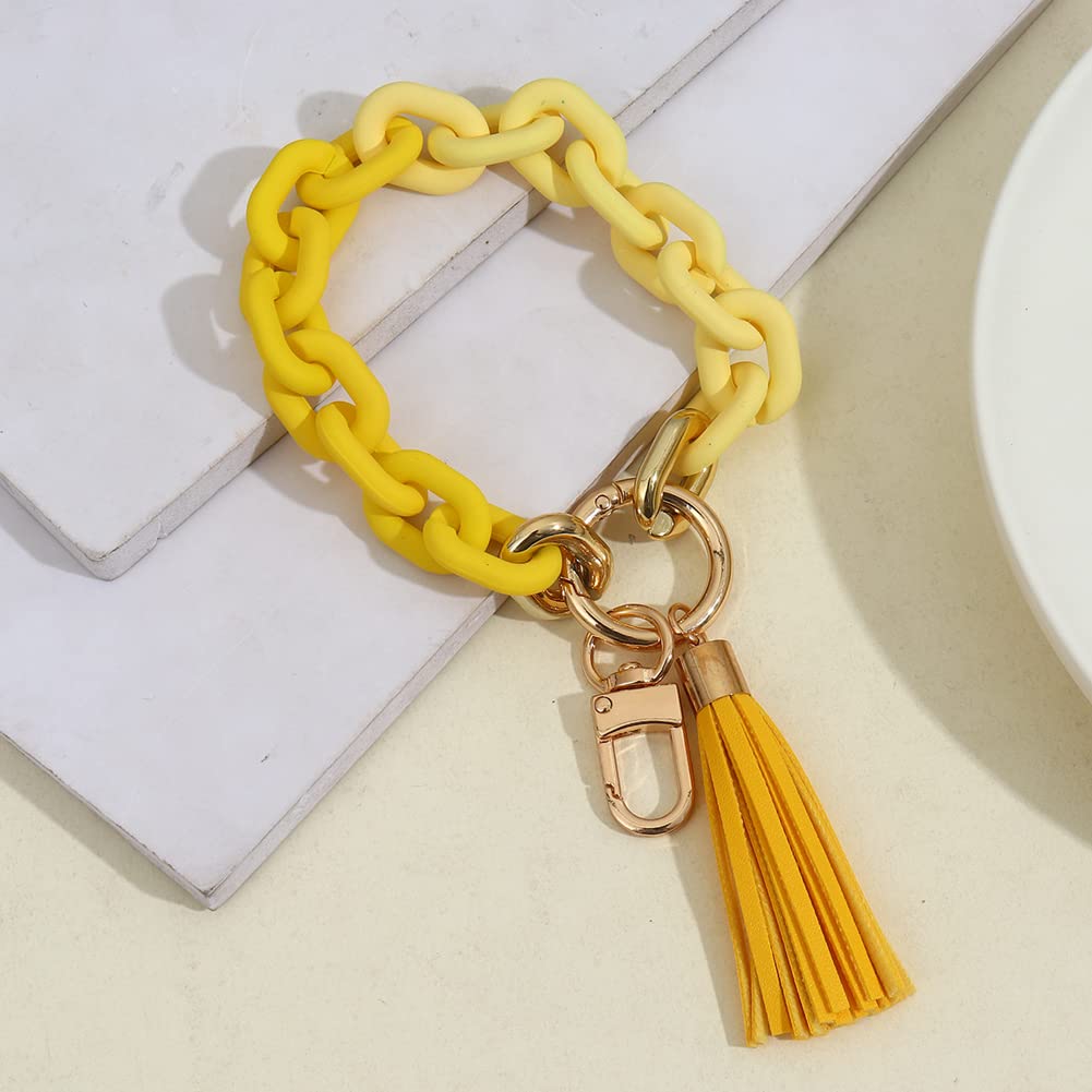 Chunky Chain Link Wristlet Keychain - Acrylic Bangle Key Ring Bracelet for Women - Boho Modern Car Key Holder - Perfect for Key Organization, Handbag Accessory & Stylish Everyday Carry