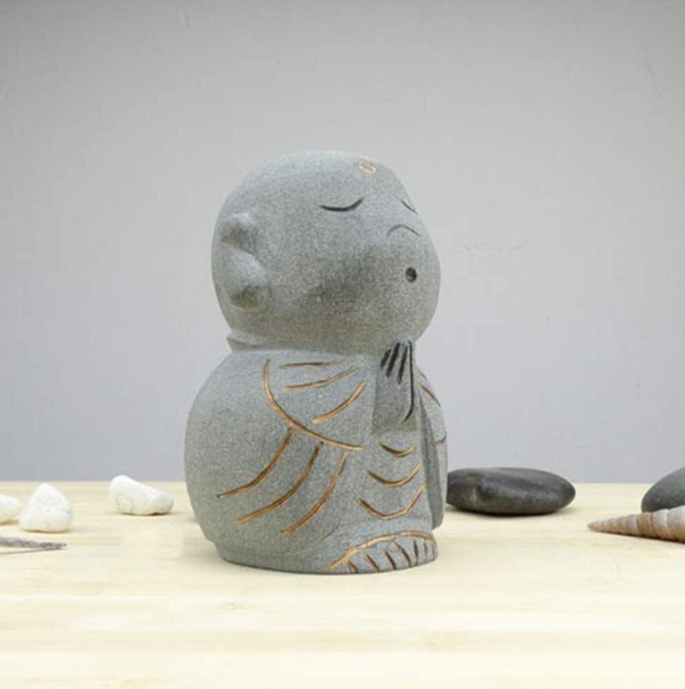 Hand Carved Stone Jizo Buddha Statue - Meditation Monk Sculpture for Zen Home Decor, Office Desk Ornament, Buddhist Altar & Garden Decor