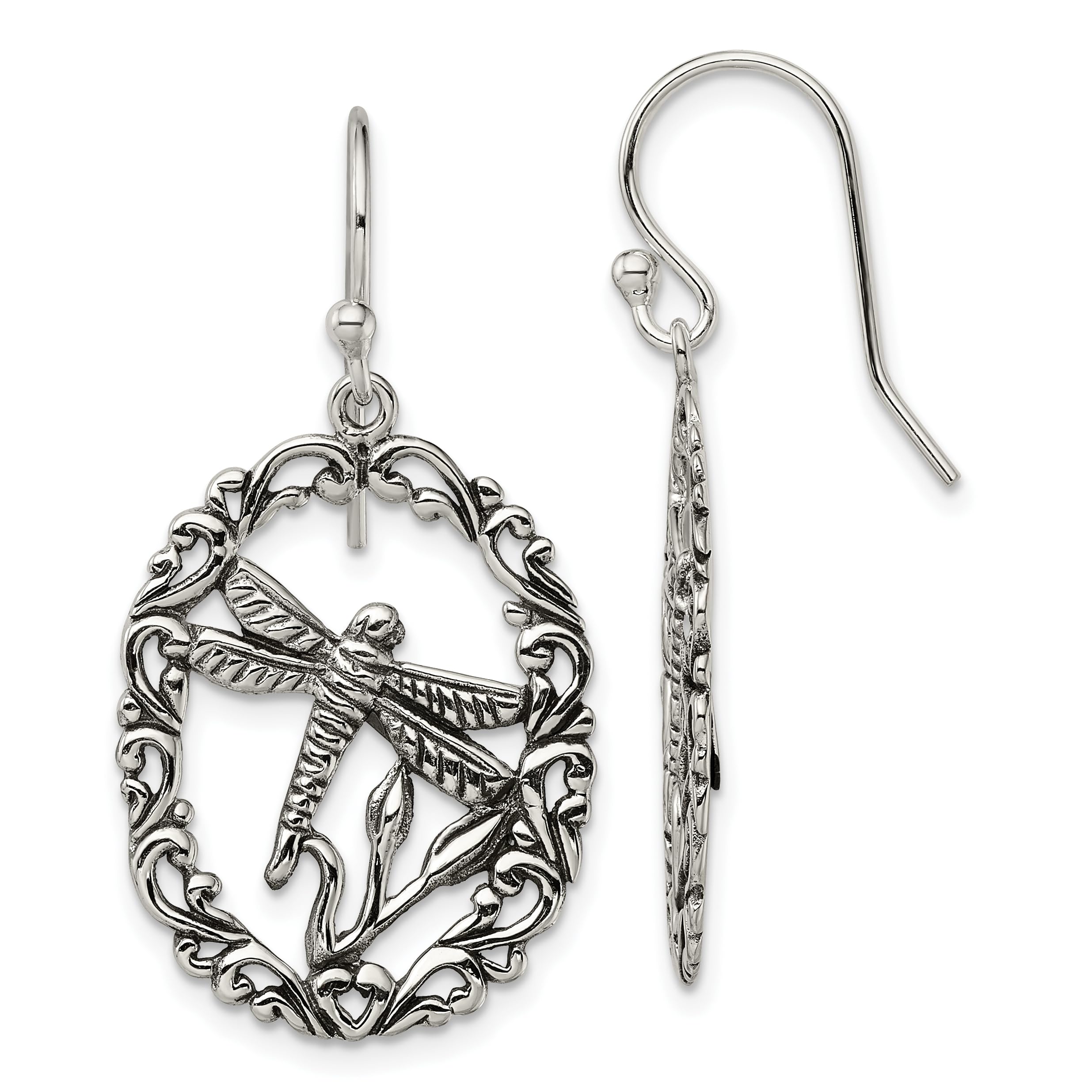 Sterling Silver Antiqued Dragonfly Dangle Earrings with Shepherd's Hook - Elegant Boho Jewelry for Women, Perfect for Parties, Weddings & Everyday Wear