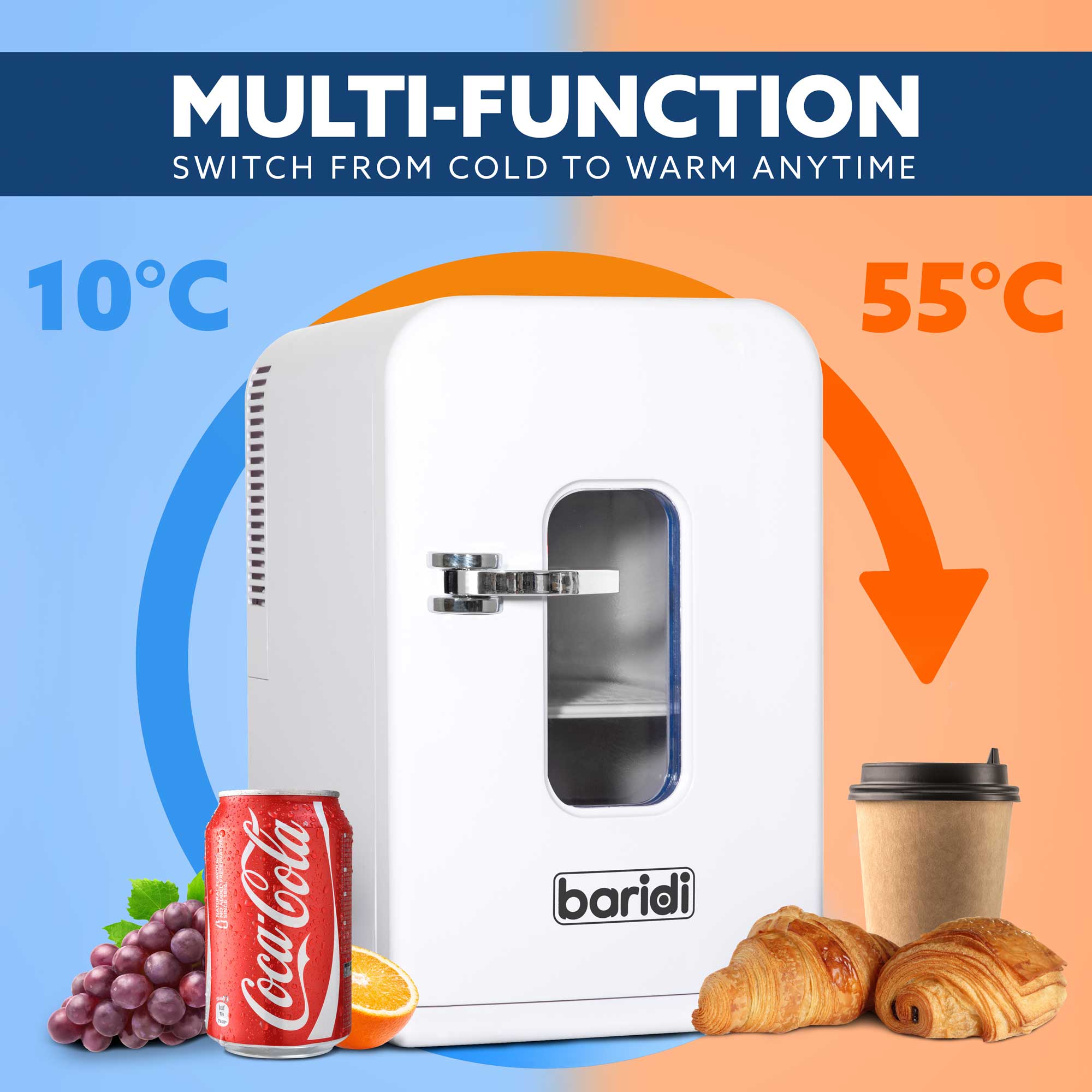 Baridi 15L Mini Fridge Cooler - 12V/230V Portable Compact Refrigerator for Makeup Skincare, Car Travel, Bedroom Dorm, Camping & Office - Energy Efficient White Mini Fridge (Model DH94) - Perfect for Cosmetics, Drinks, Snacks & Small Item Storage