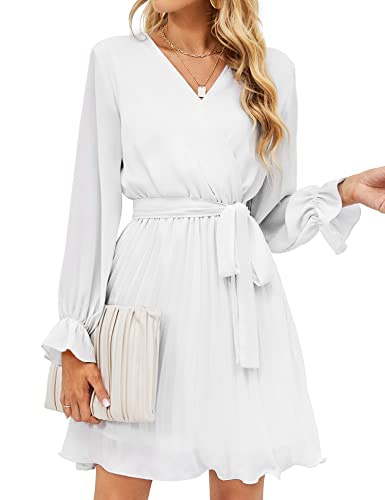 BBX Lephsnt Women's Wrap V-Neck Pleated Mini Dress - Elegant Wedding Guest & Casual Long Sleeve Dress for Party, Date Night & Office Wear