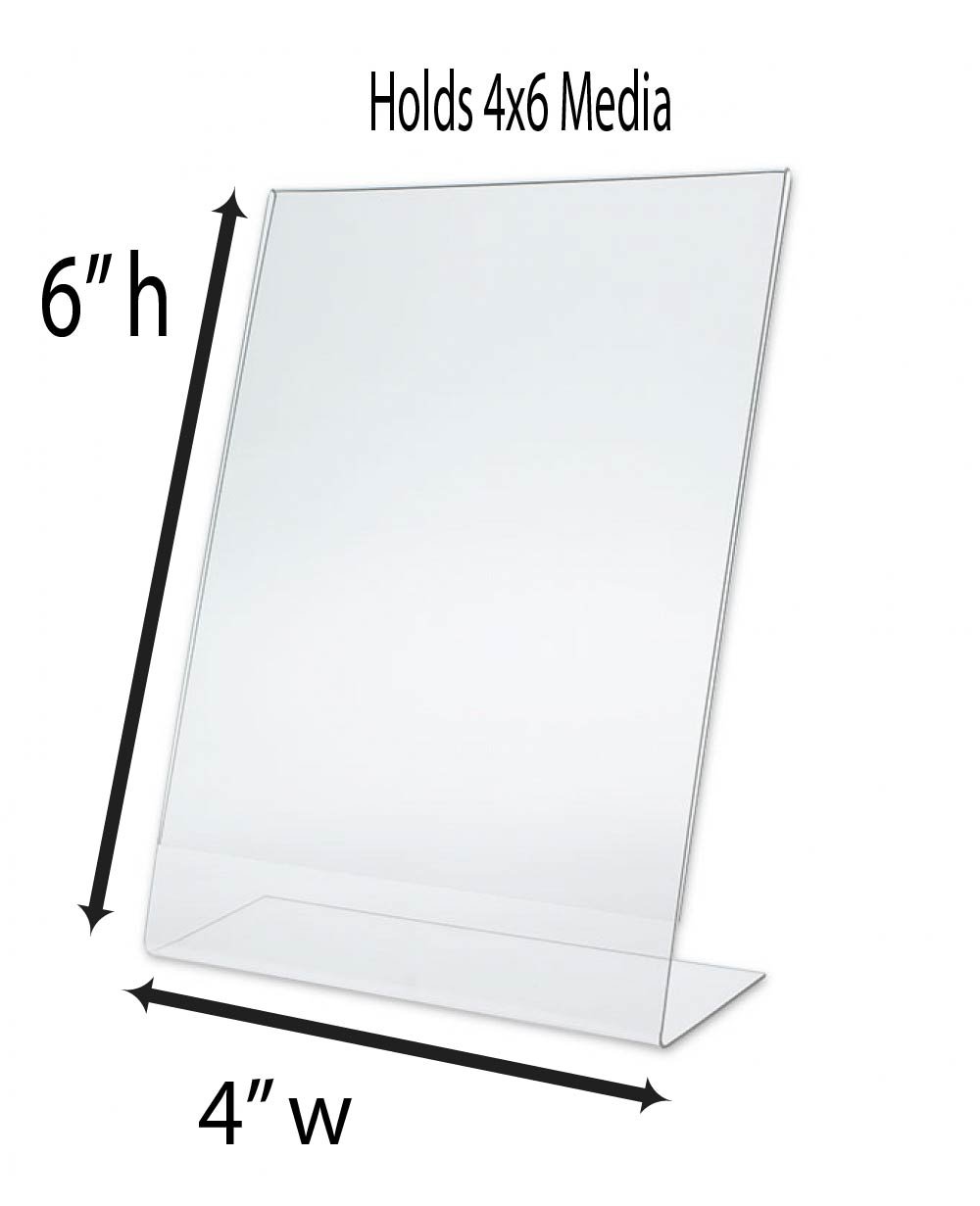 4x6 Acrylic Slanted Sign Holders - 12 Pack - Clear Plastic Display Stands for Retail, Restaurants & Events - Source One Brand