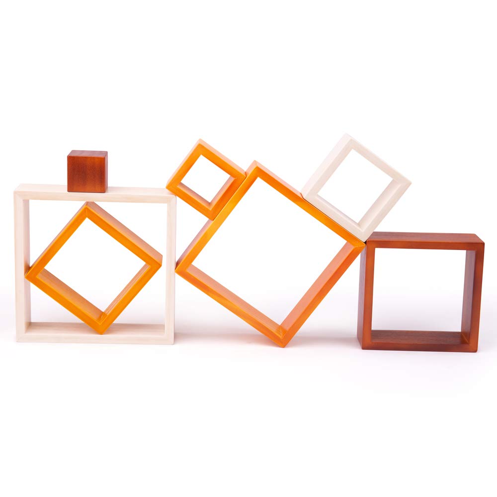 Bigjigs Toys Natural Wooden Stacking Squares - Educational Wooden Blocks for Toddlers & Kids - Montessori Learning Toys for Shape Recognition & Fine Motor Skills Development - Perfect for Classroom, Playroom & Homeschooling Activities