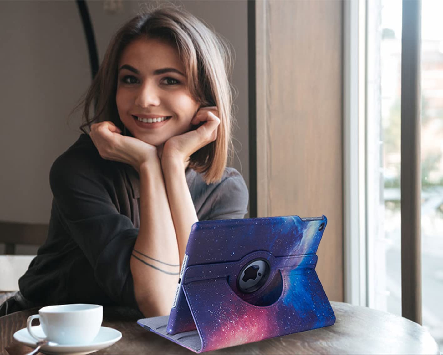 360° Rotating Stand Protective Case for iPad 9.7 inch (5th/6th Gen) & iPad Air 2 - Auto Sleep/Wake Smart Cover with Shockproof Design - Perfect for Work, Travel & Home Use (Galaxy Pattern)