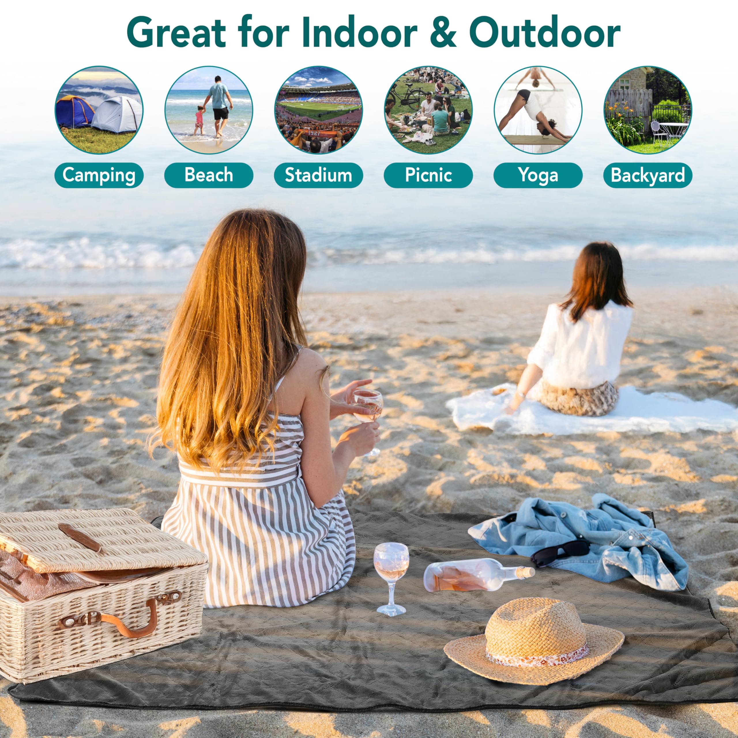 **SUN CUBE Large Waterproof Camping Blanket - 60x80in Fleece Quilted Windproof Outdoor Blanket for Cold Weather, Picnic, Beach, Hiking, Travel, Pets & Car - Foldable Stadium Blanket for Sports & Camping**