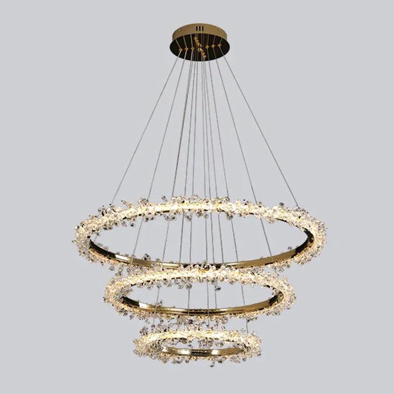 Crystal Beaded Modern Pendant Light Fixture - Elegant Ring Design for Dining Room, Kitchen Island & Bedroom Lighting