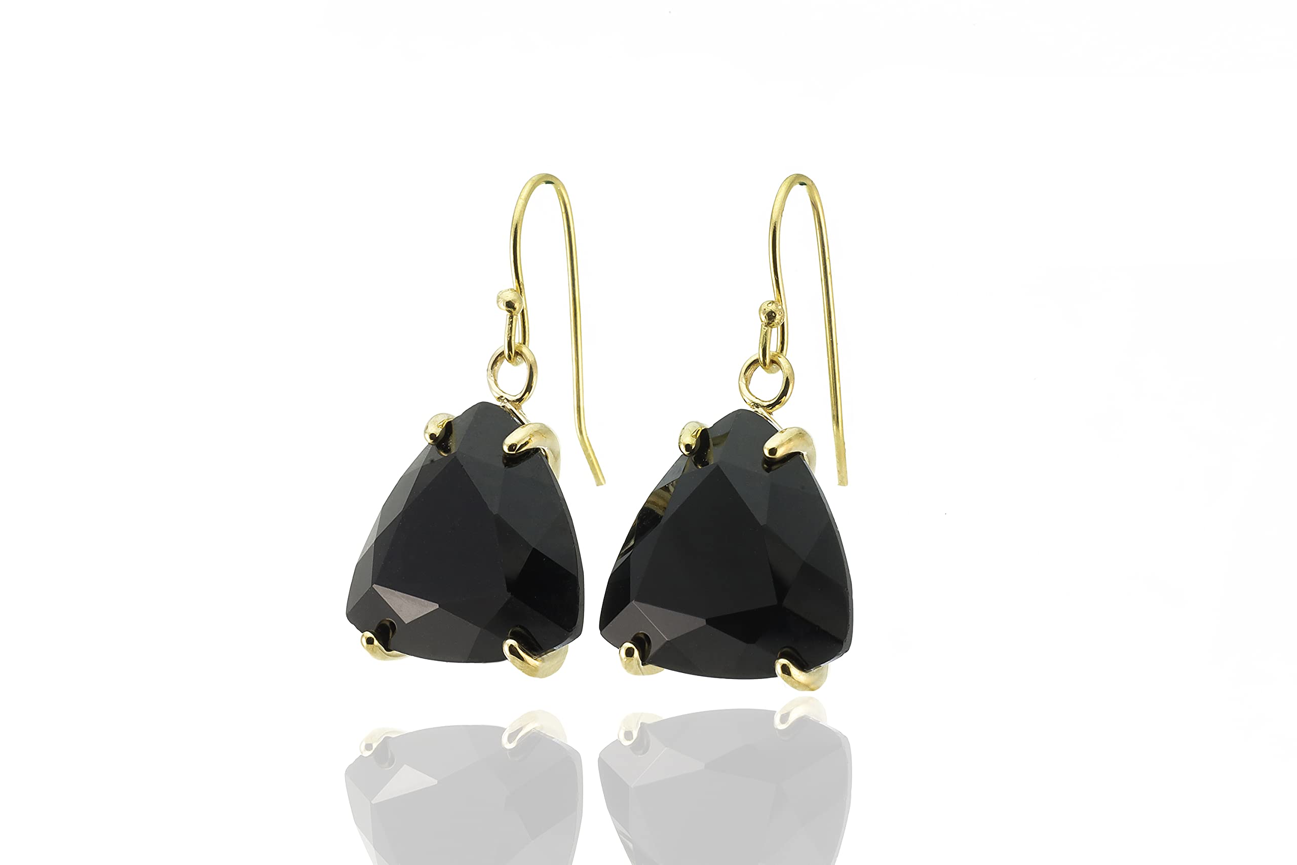 Elegant Black Onyx Triangle Dangle Earrings in Gold - Sophisticated Modern Gemstone Jewelry for Women - Perfect for Parties, Weddings & Evening Events