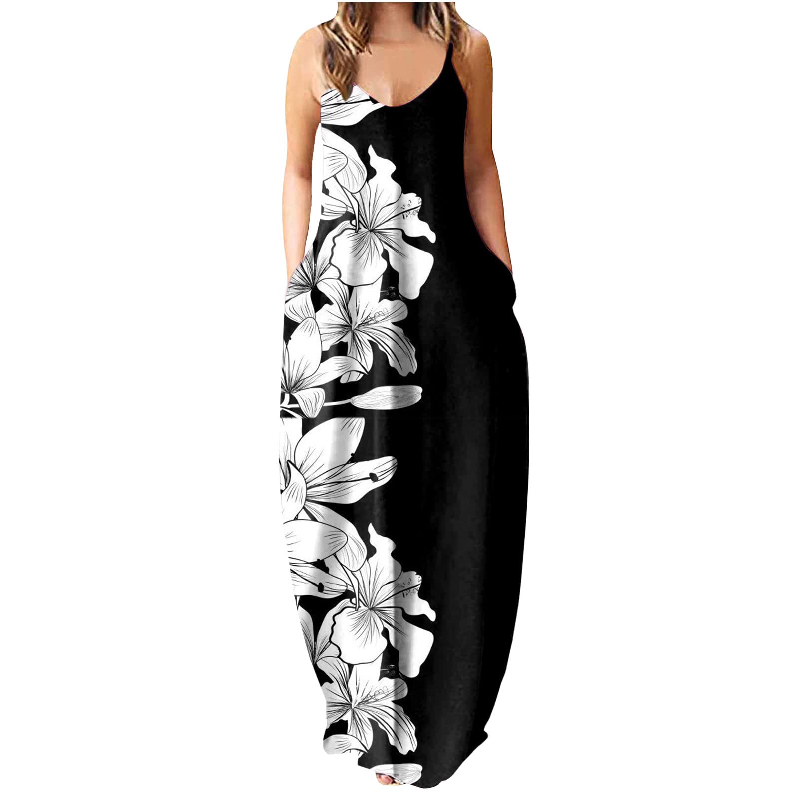 Plus Size Women's Summer Maxi Dress - Sleeveless Bohemian Floral Long Dress with Loose Fit & Floor Length | Casual Sundress for Beach, Vacation & Outdoor Parties