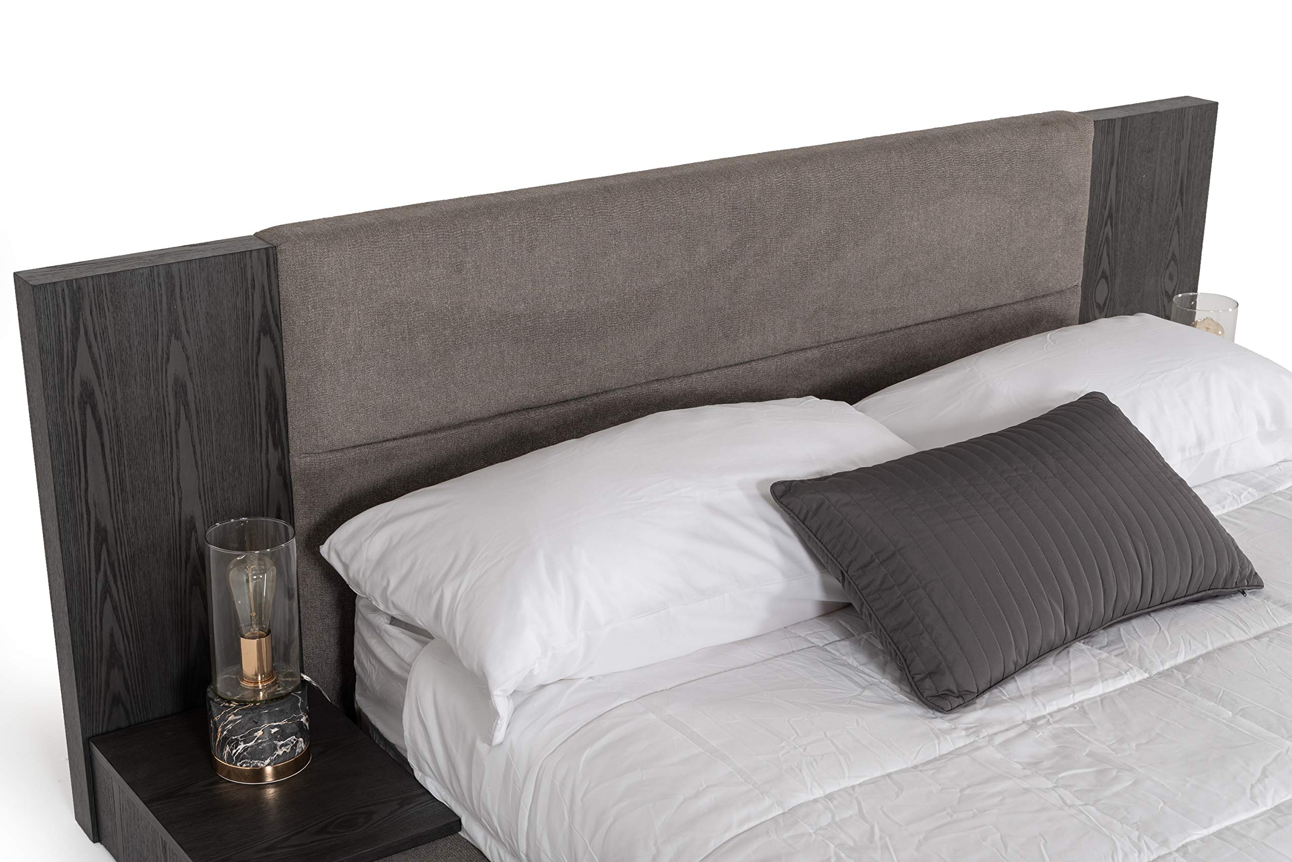 Modern Fabric Upholstered Queen Platform Bed with Veneer Finish & Built-In Nightstands - Cimarron Collection - Grey | Stylish Bedroom Furniture for Contemporary Homes
