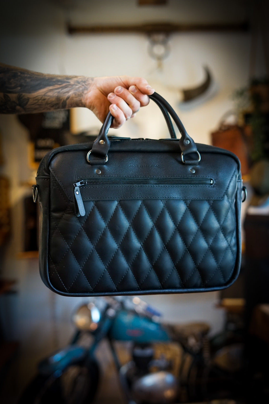 Premium Diamond Stitch Work Bag - Two Tone Flat Black & Pebbled Black Accents - Durable Professional Laptop Tote for Office, Business Travel & Commuting
