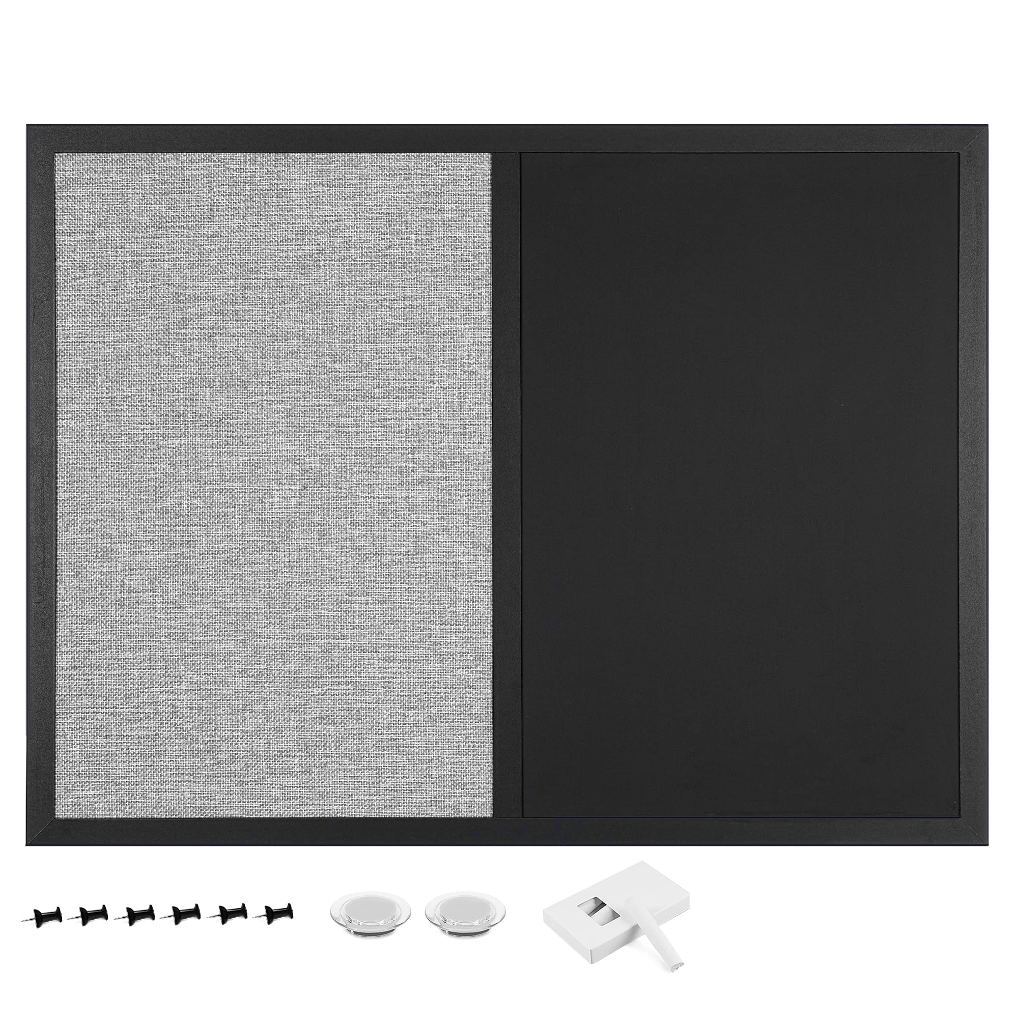 Navaris 18x24 Inch Magnetic Chalkboard and Fabric Bulletin Board Combo - Includes Chalk, Pins & Magnets - Beige Wall Mounted for Home Office, Classroom or Kitchen Organization & Message Display