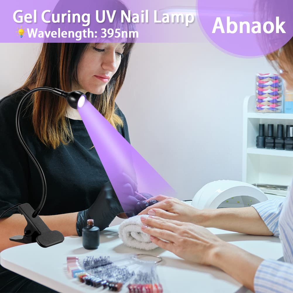 Abnaok USB 3W LED UV Ultraviolet Phone Glue Curing Lamp - Portable UV Nail Lamp for Gel Manicures & Phone Repair - Flexible Clamp Desk Light for Home, Salon & DIY Projects - Plug & Play Black