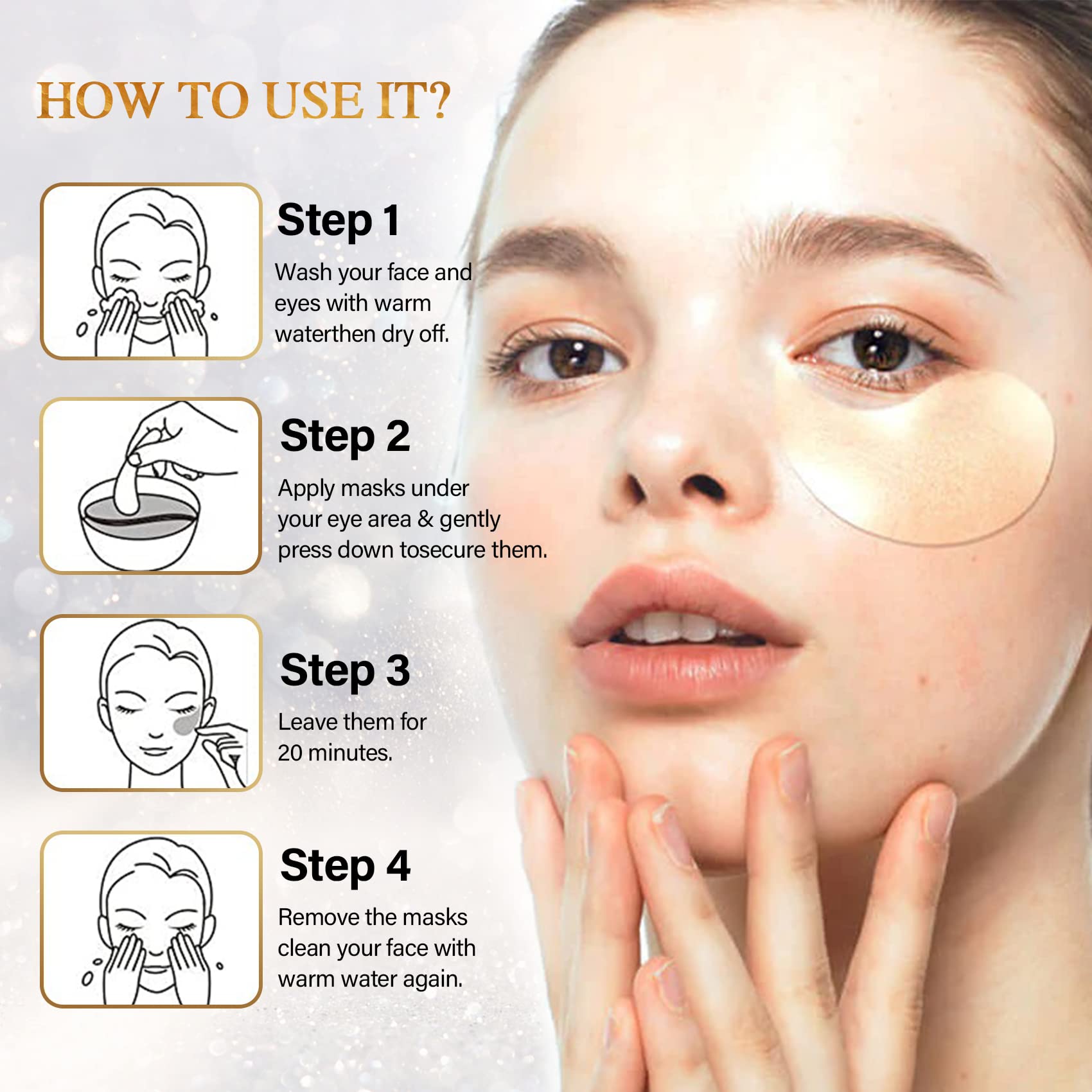 24K Gold Under Eye Patches (60PCS) - Collagen Eye Masks for Dark Circles, Puffiness & Wrinkles - Hydrating & Revitalizing Eye Gels for Travel & Daily Skincare Routine - Perfect for Morning Refresh & Nighttime Eye Care